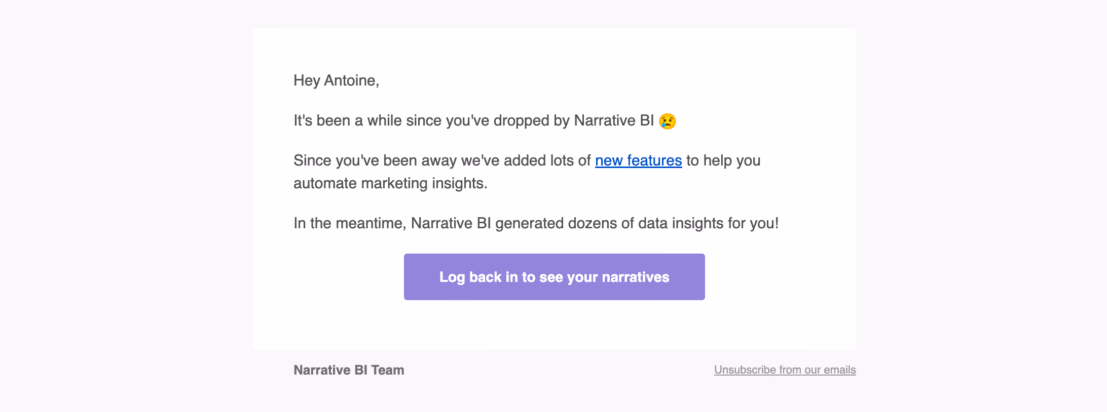 Narrative BI Retention Email