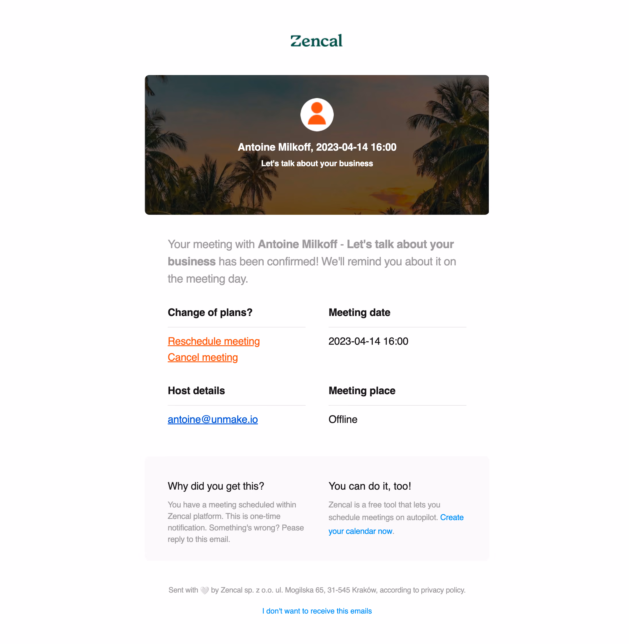 Zencal Meeting Confirmation