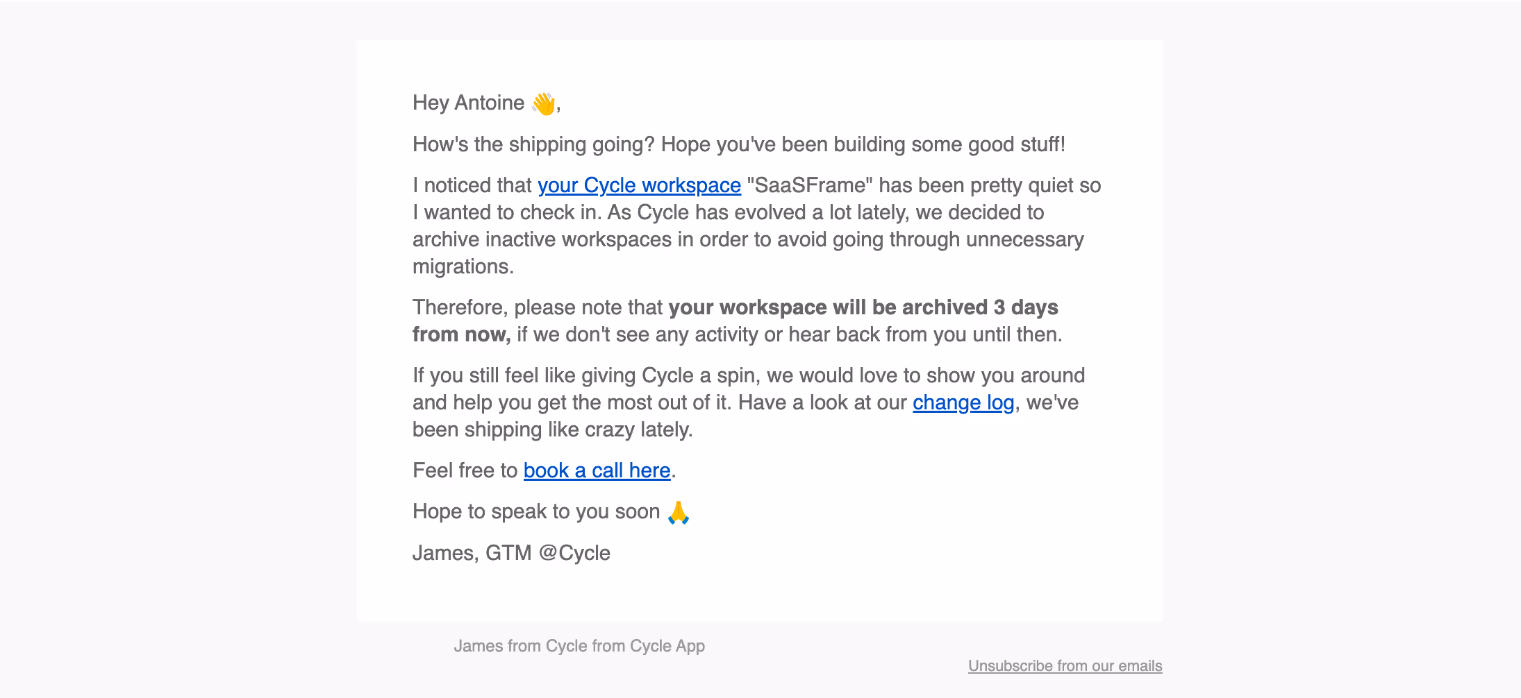 Cycle Retention Email