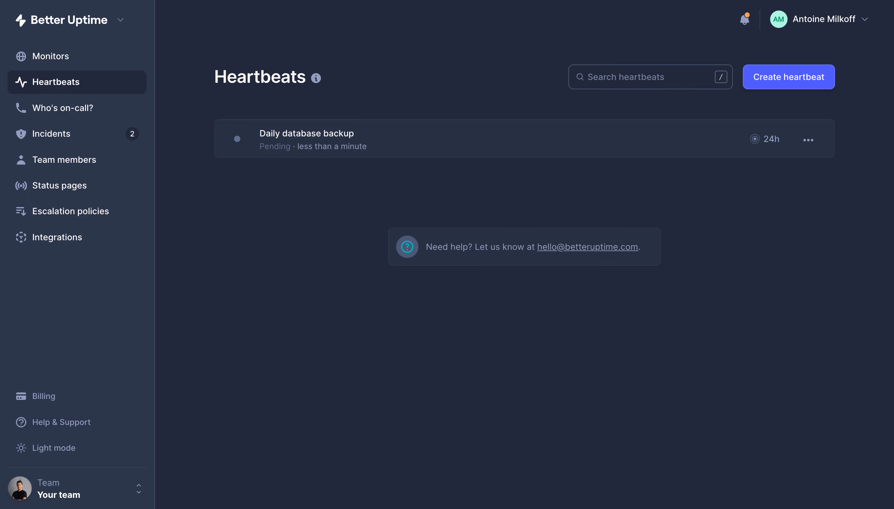 Better Stack etter Uptime Hearthbeat Dashboard