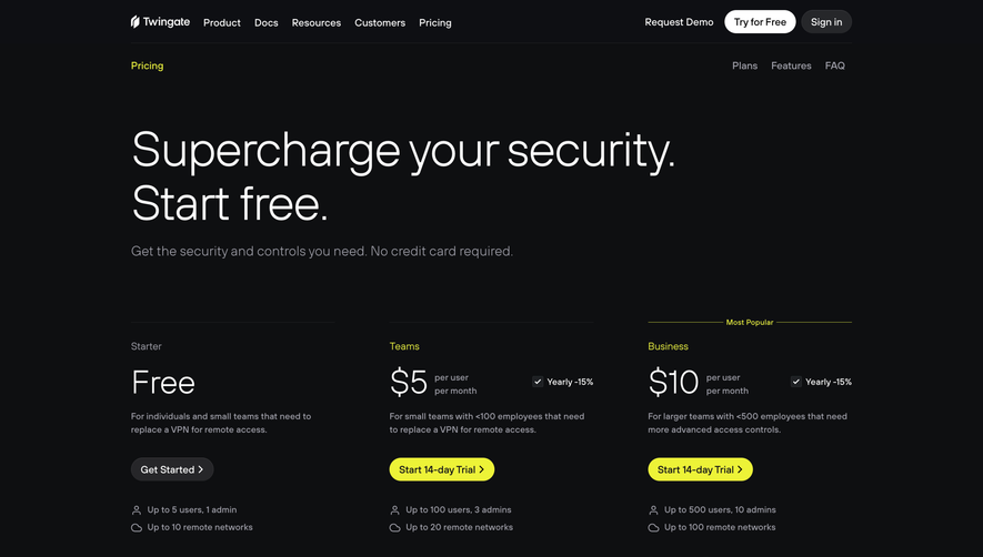 Twingate Pricing Page