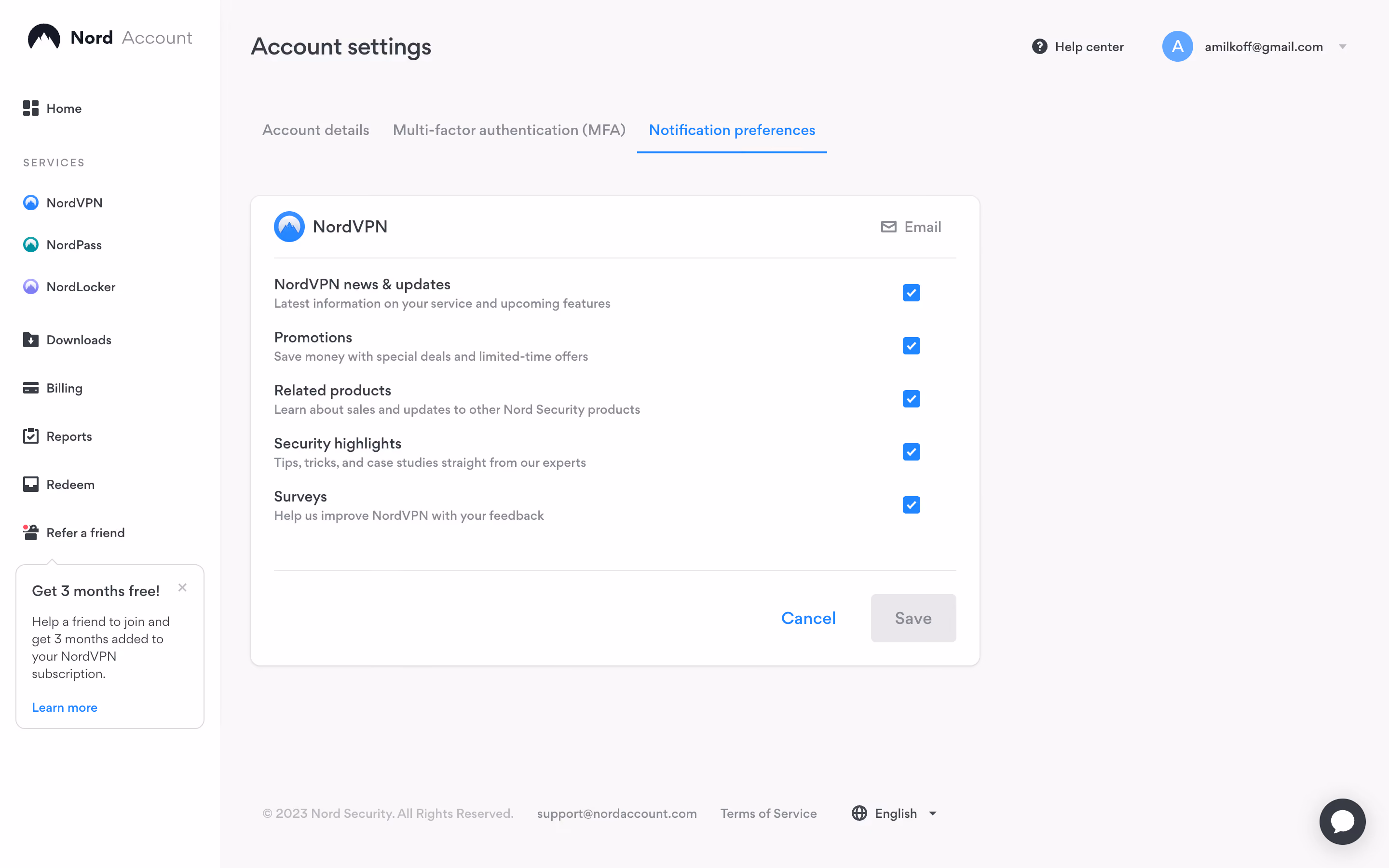Nord VPN Notification Preferences