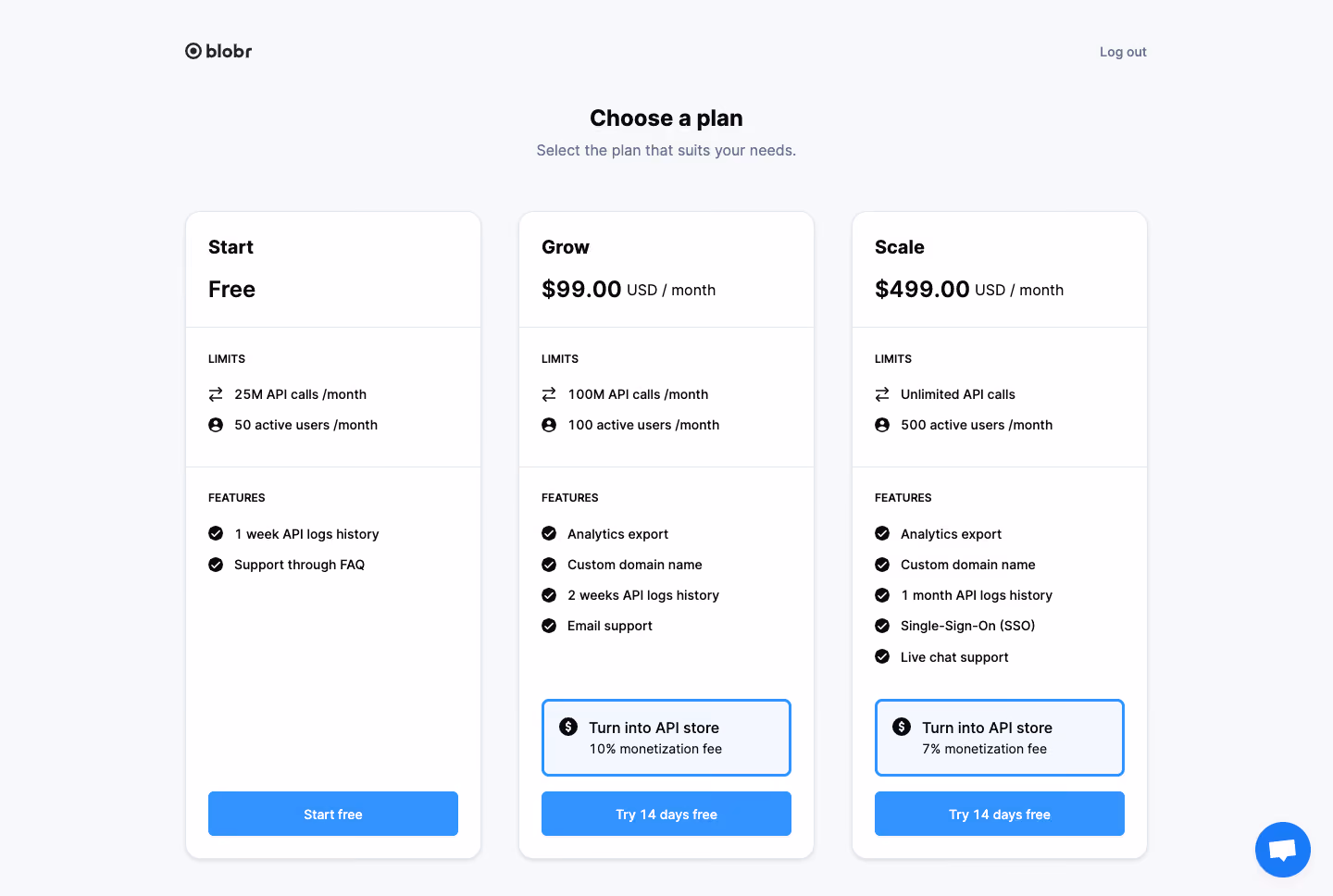 Blobr Choose A Plan