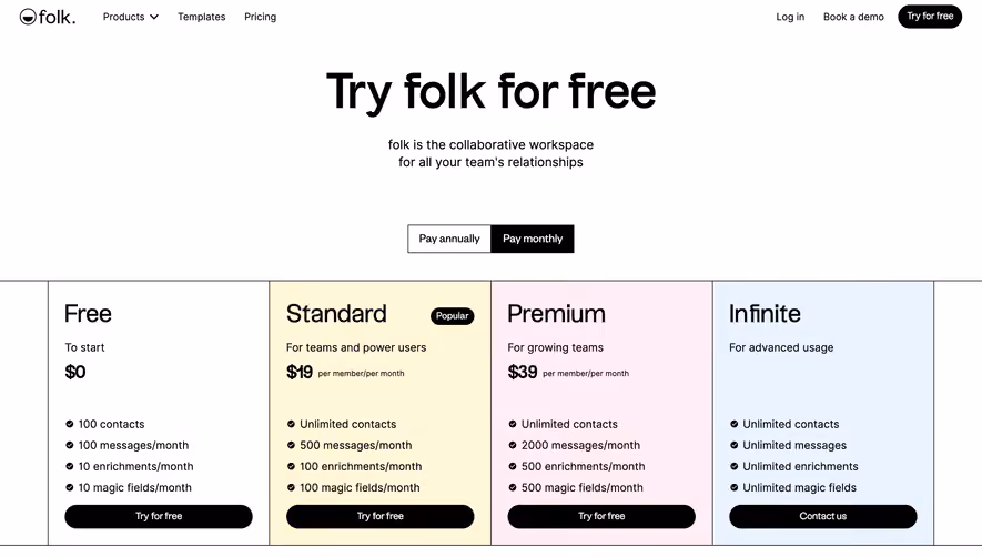 Folk Pricing Page