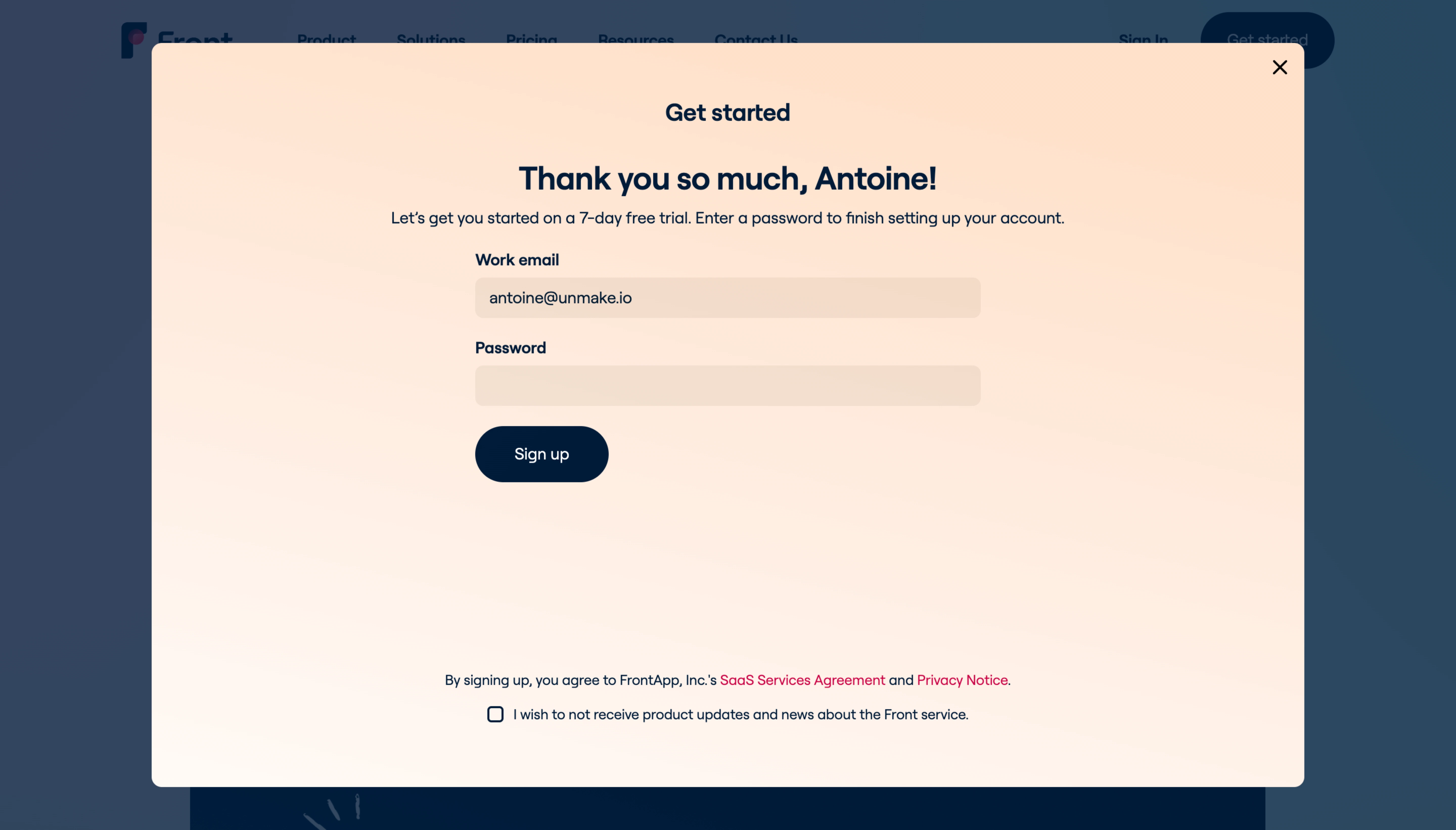 Front Signup