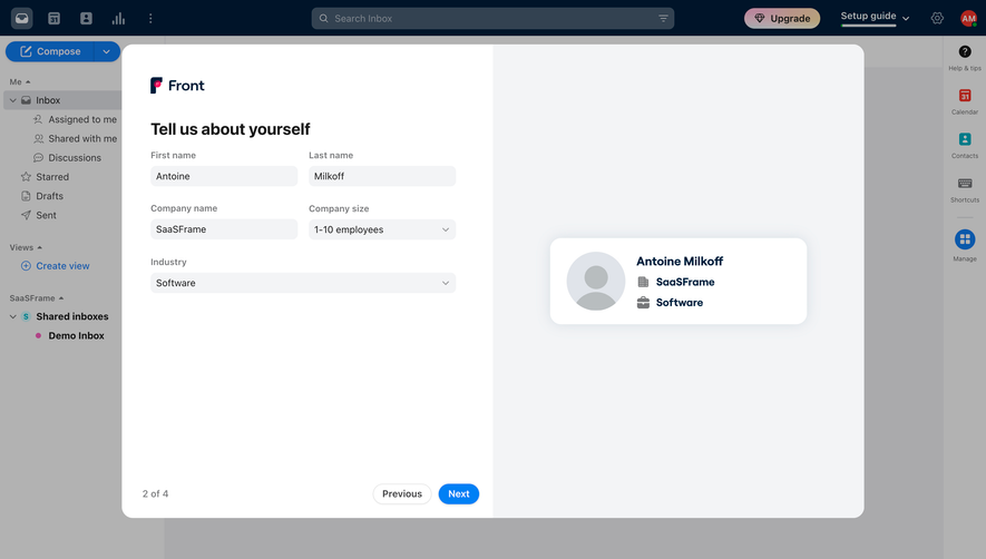 Front Account Setup