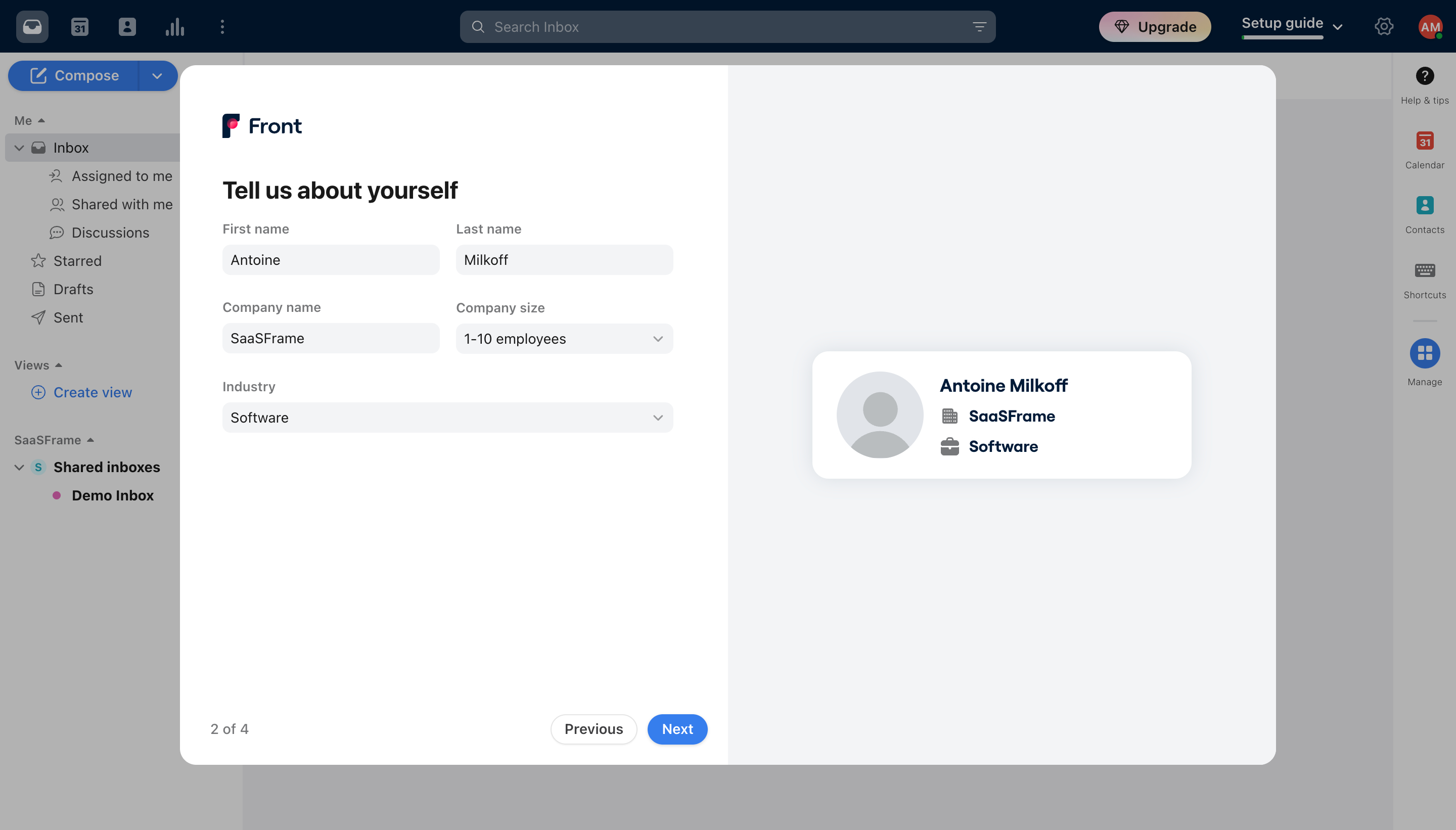 Front Account Setup