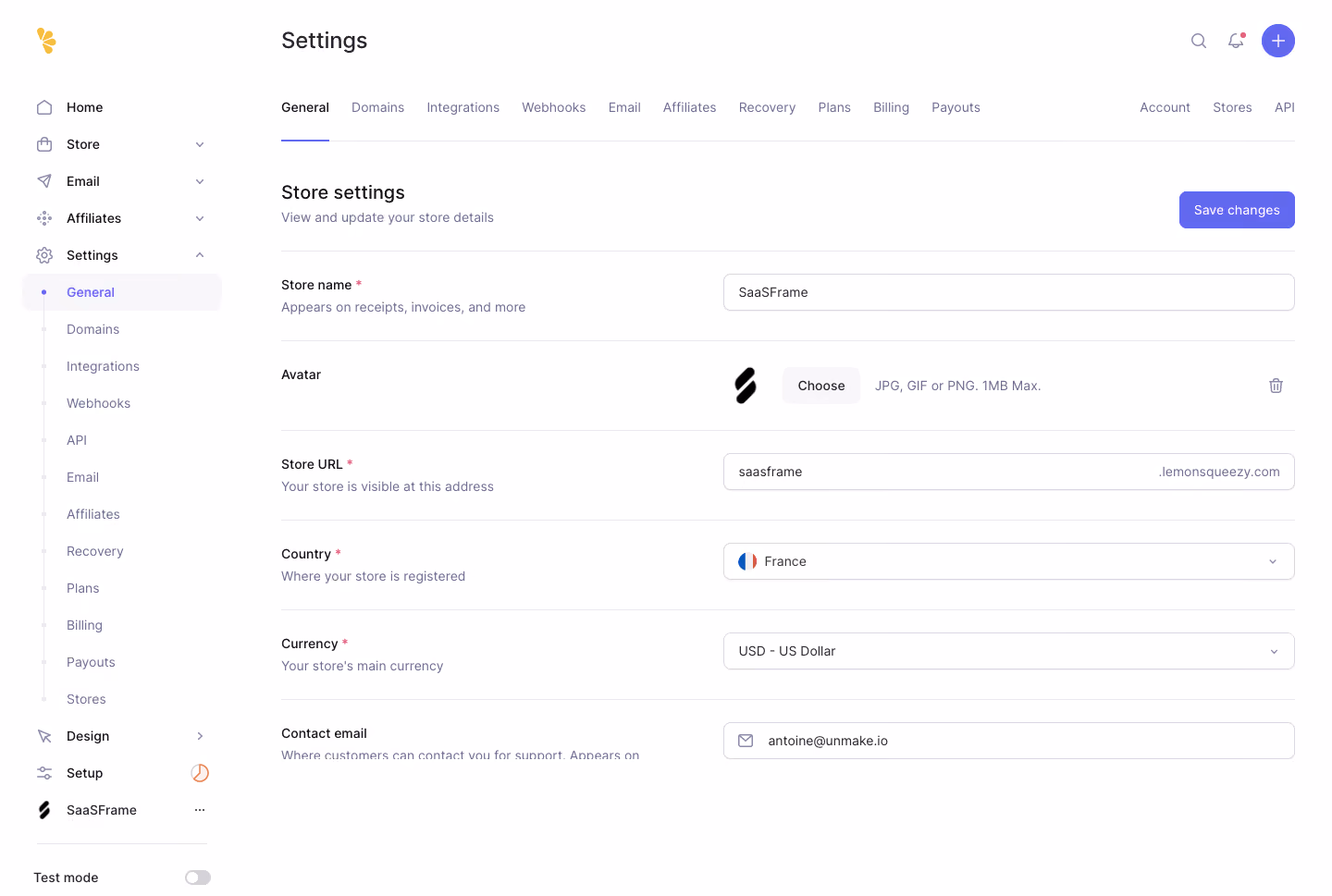 Lemon Squeezy General Settings