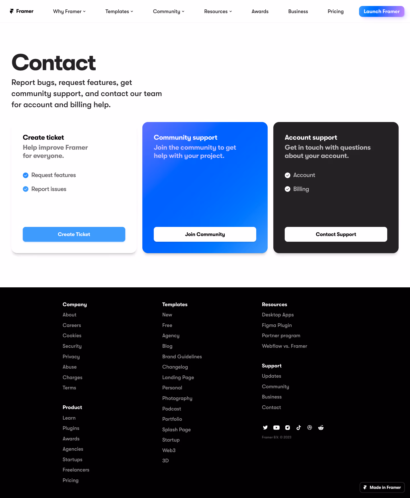 Framer Contact Page