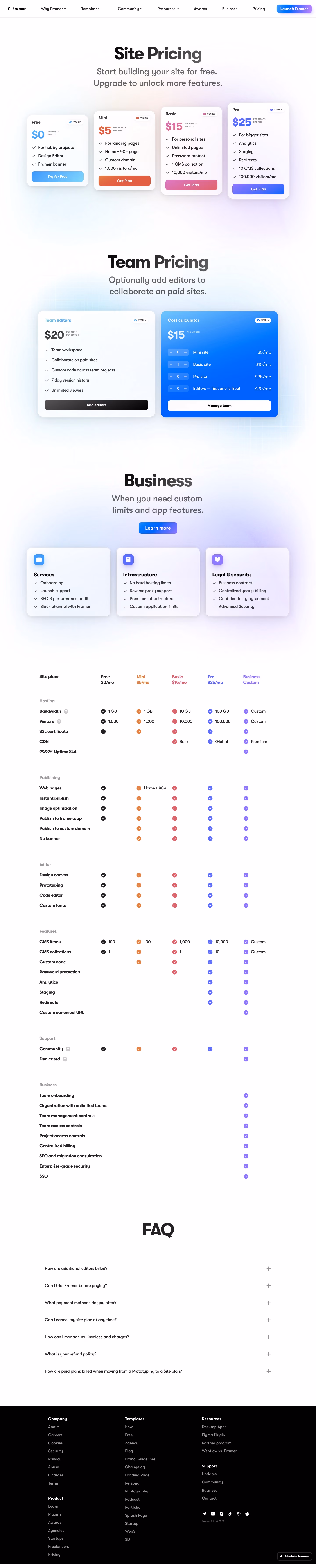 Framer Pricing Page