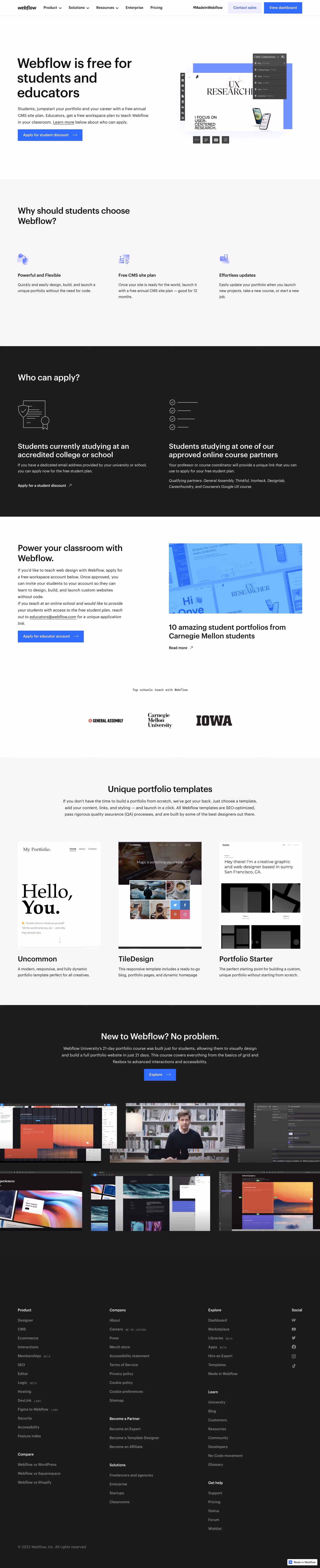 Webflow For Education Page