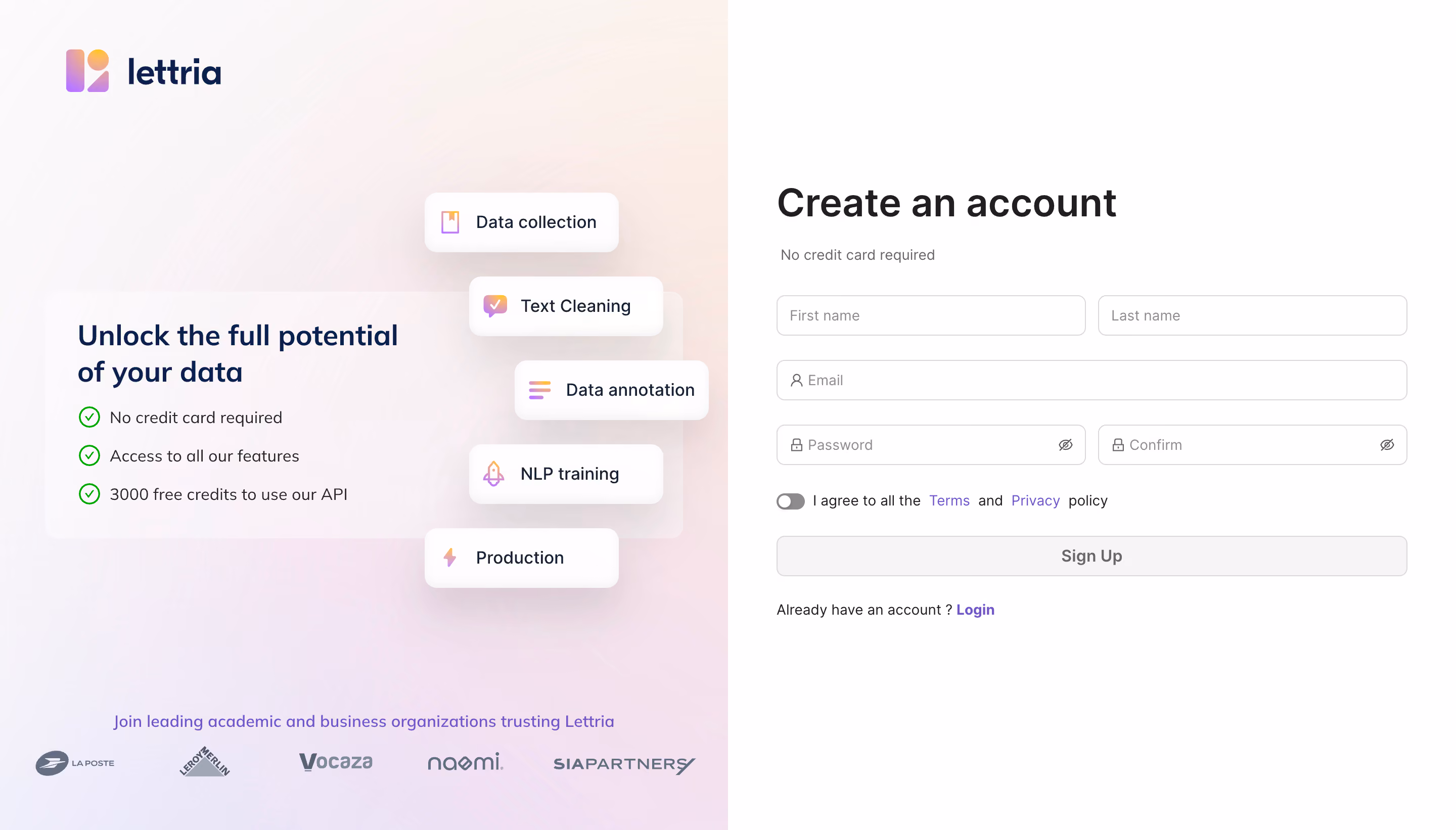 Lettria Signup