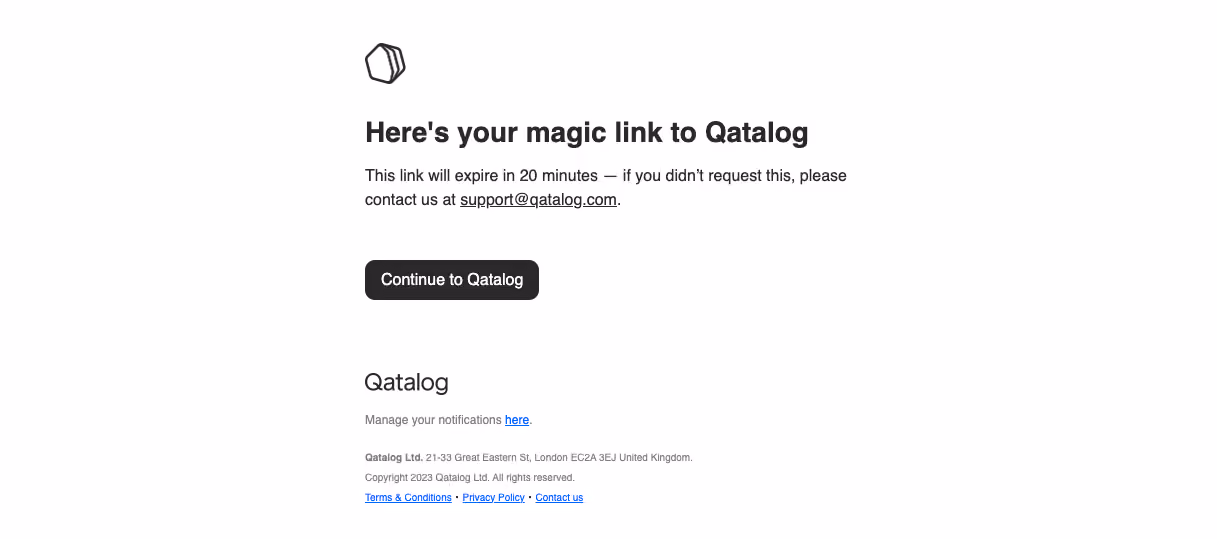 Qatalog Verification Email