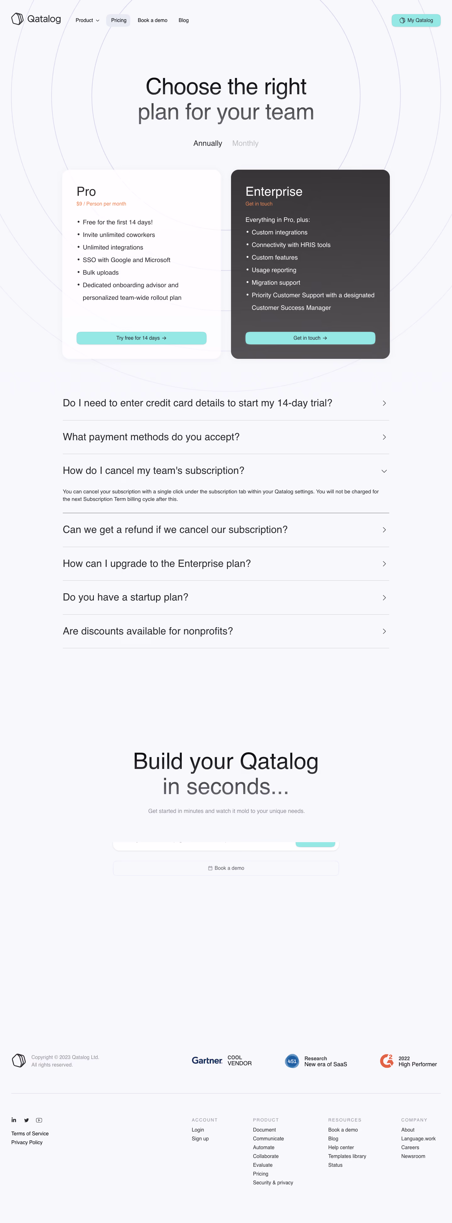 Qatalog Pricing Page