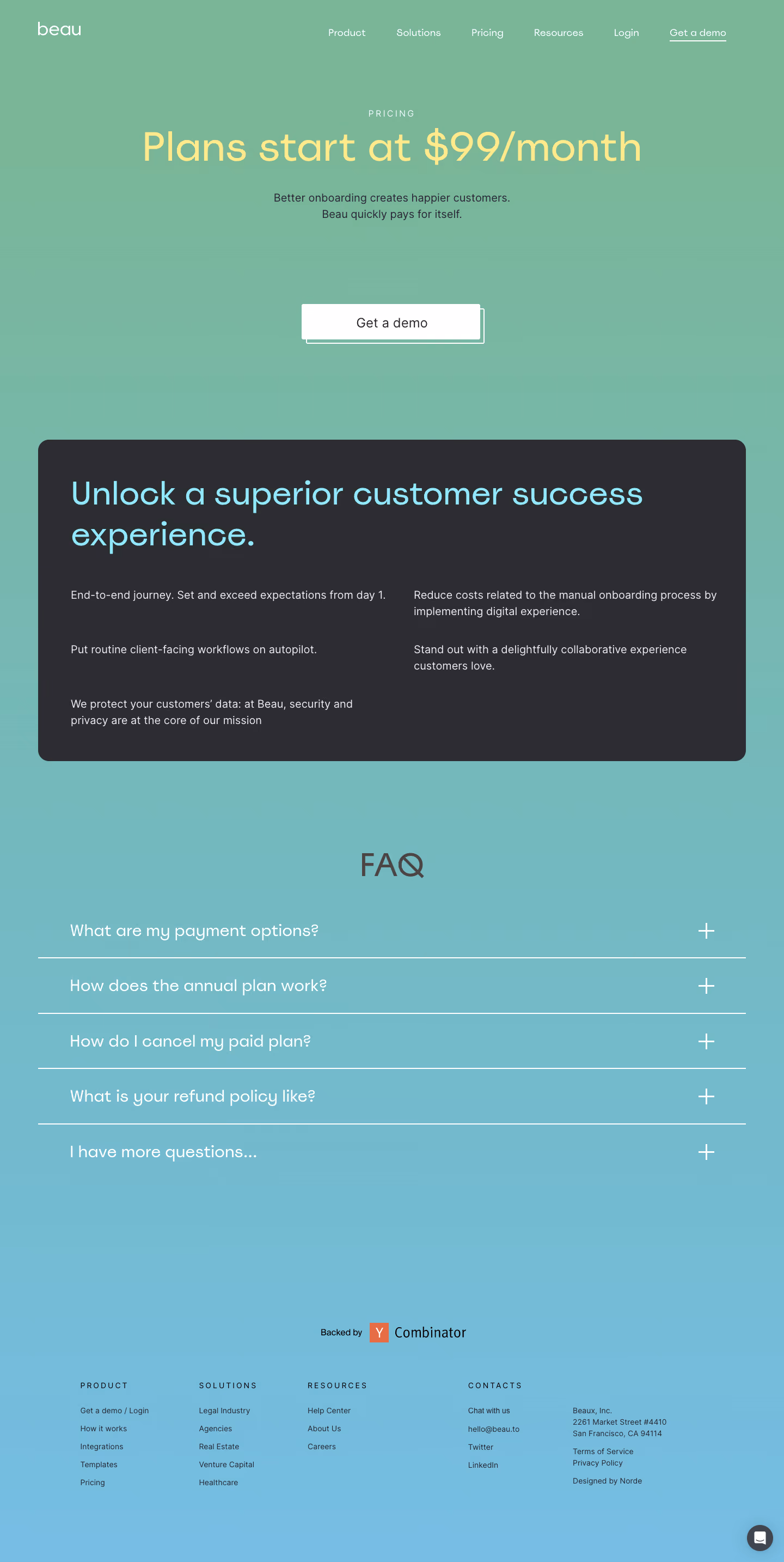 Beau Pricing Page