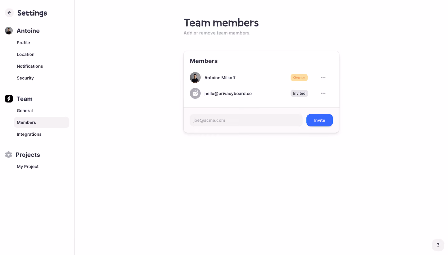 Logbook Team Members Settings