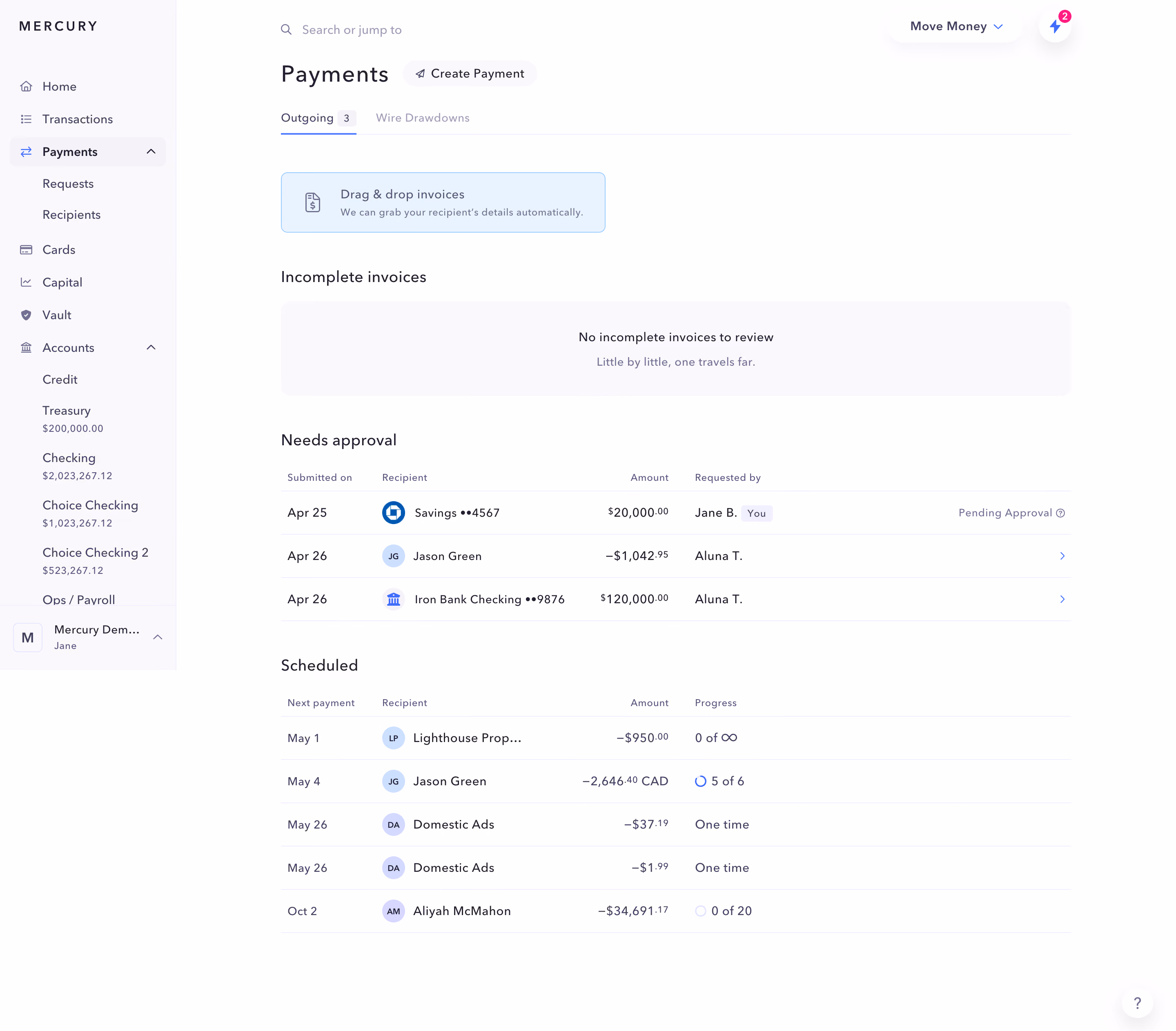 Mercury Payments Dashboard