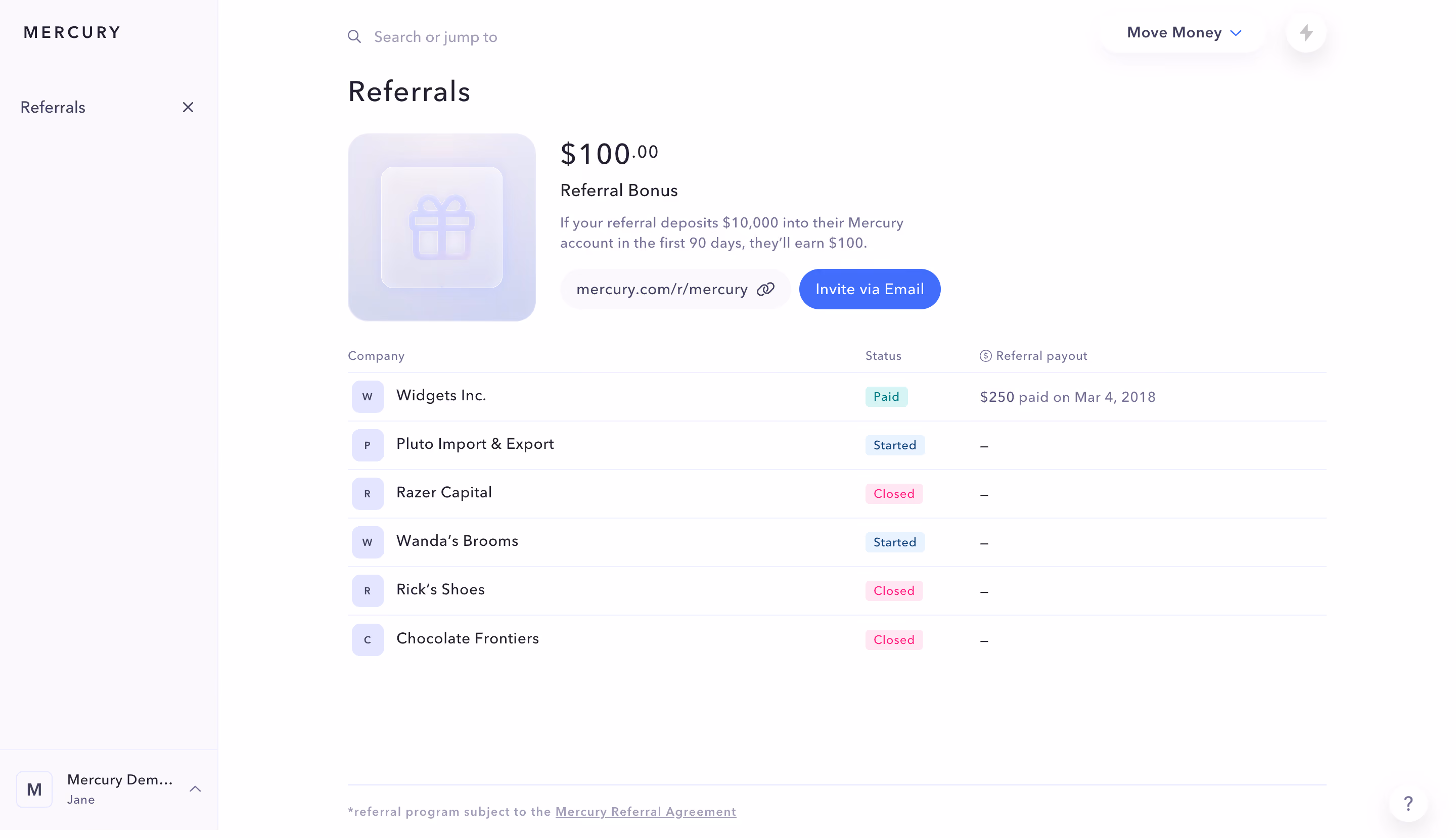 Mercury Referral Dashboard