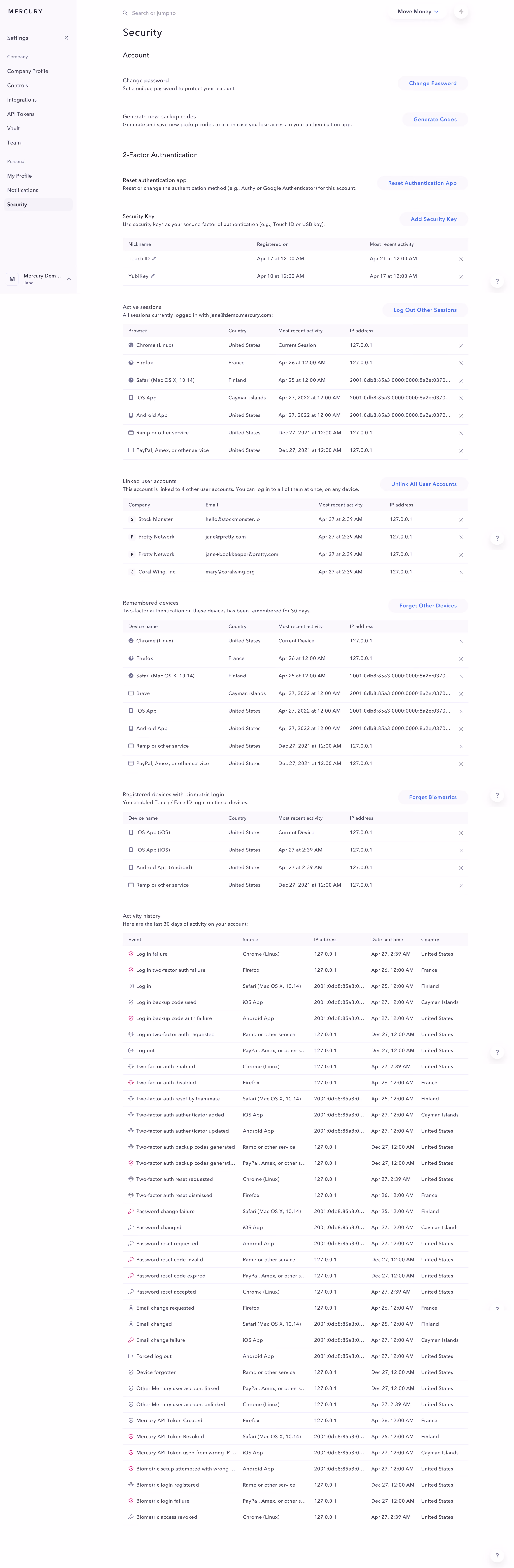 Mercury Security Settings
