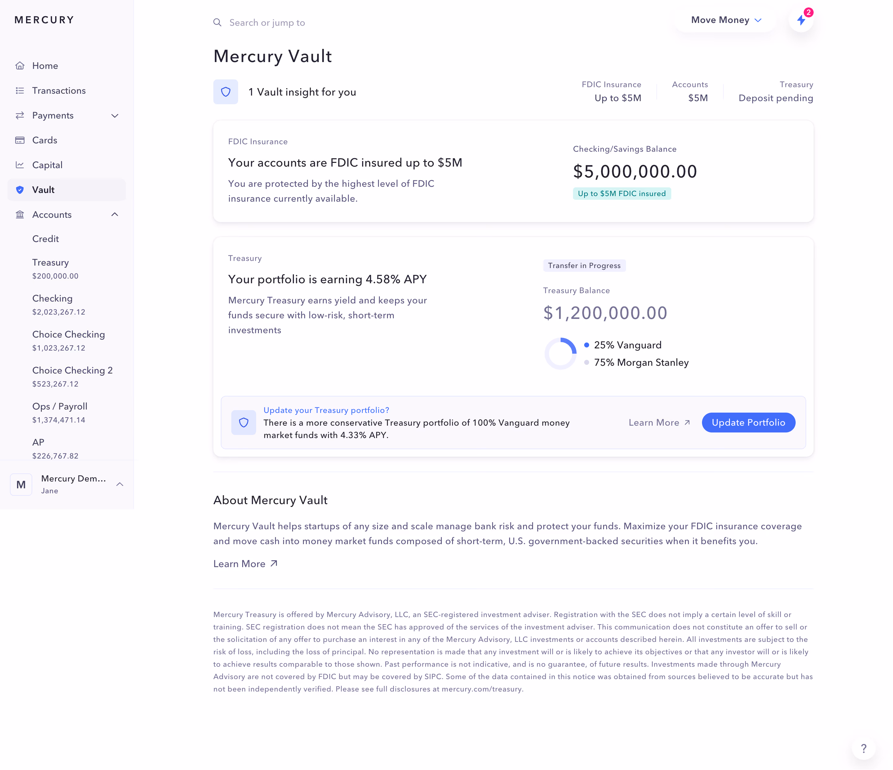 Mercury Vault Dashboard