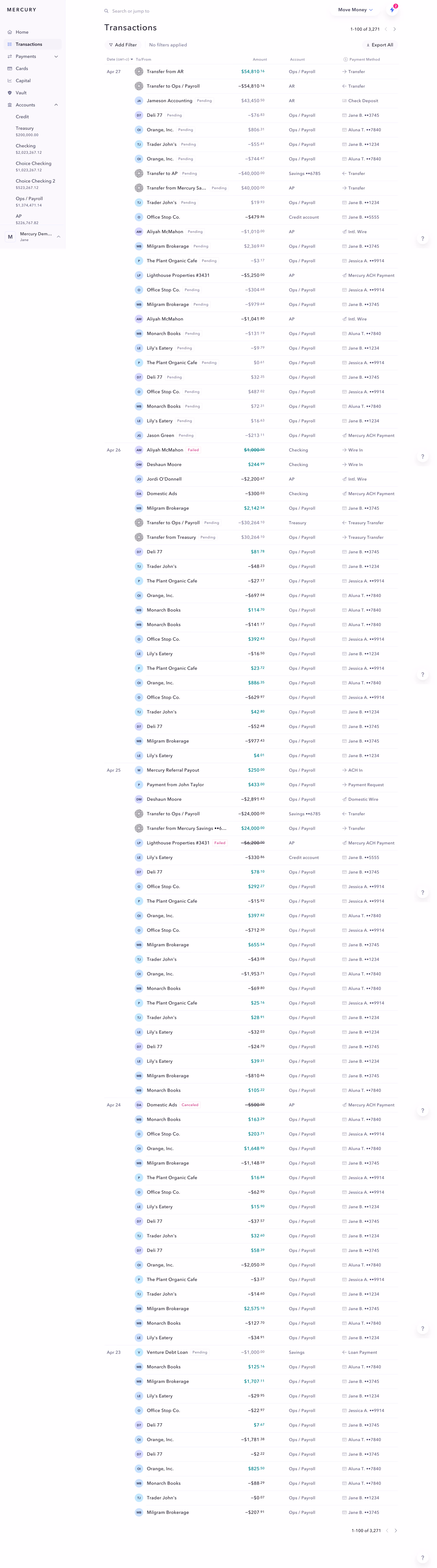 Mercury Transactions Dashboard