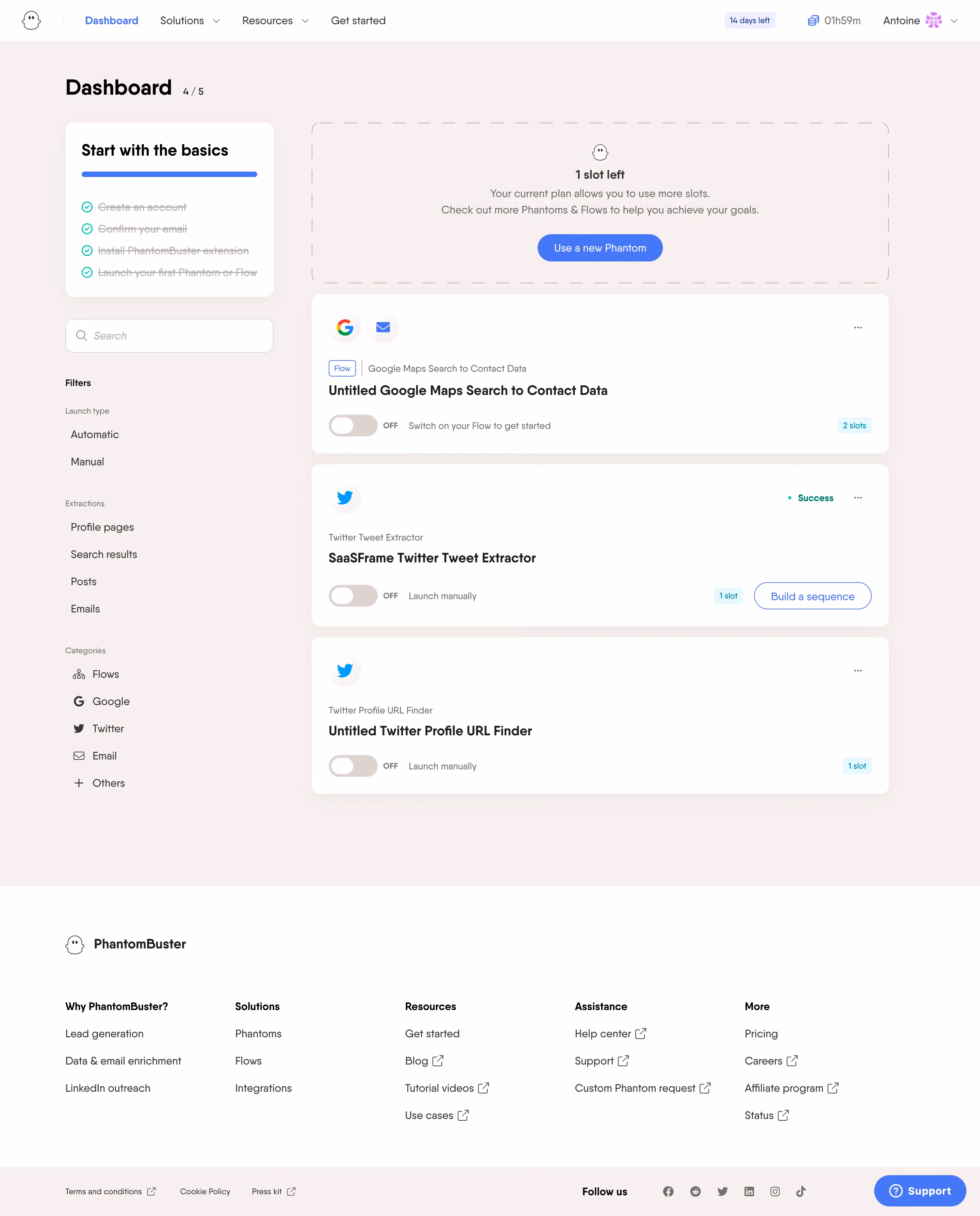 Phantombuster Dashboard