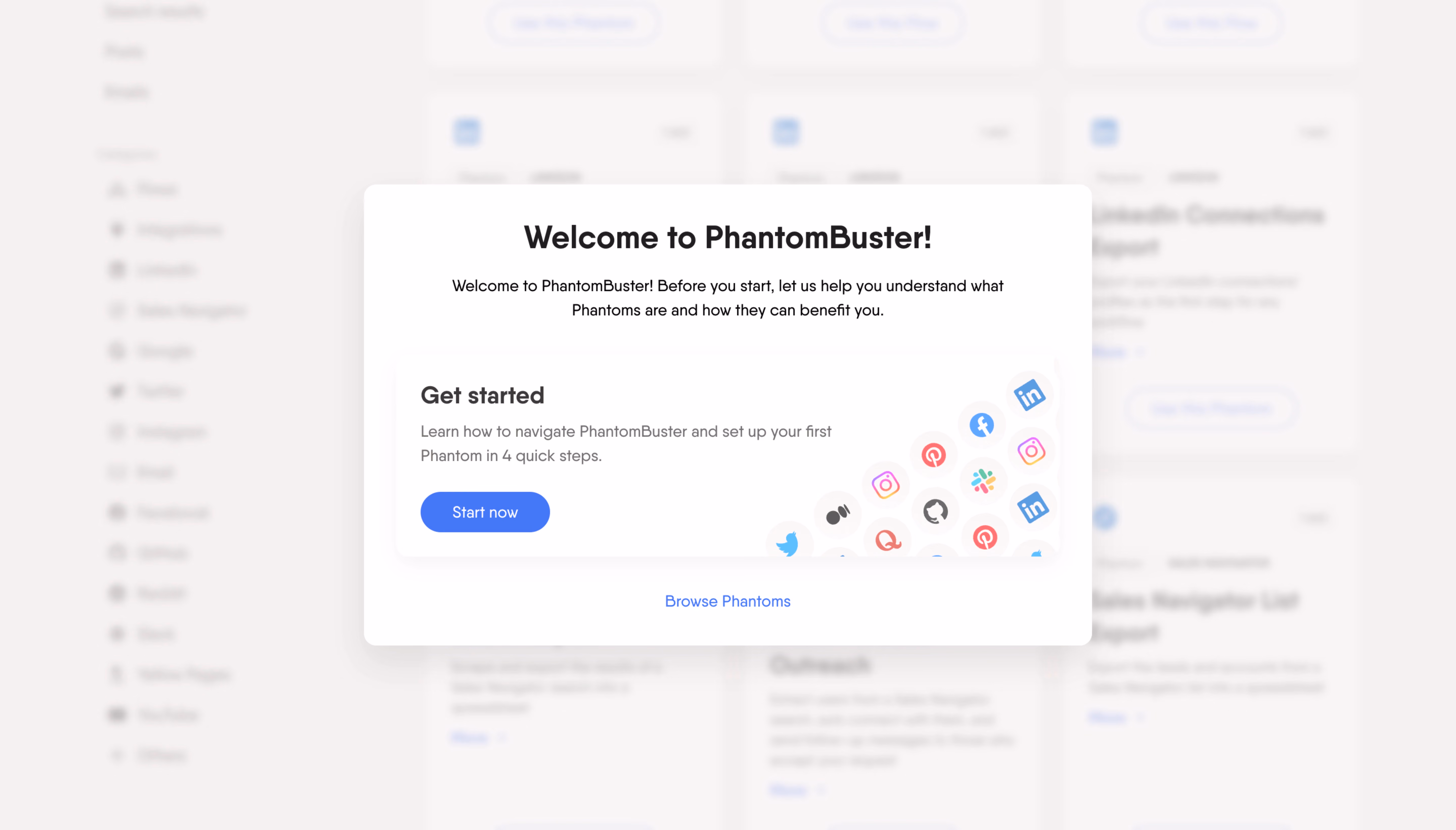 Phantombuster Welcome Screen