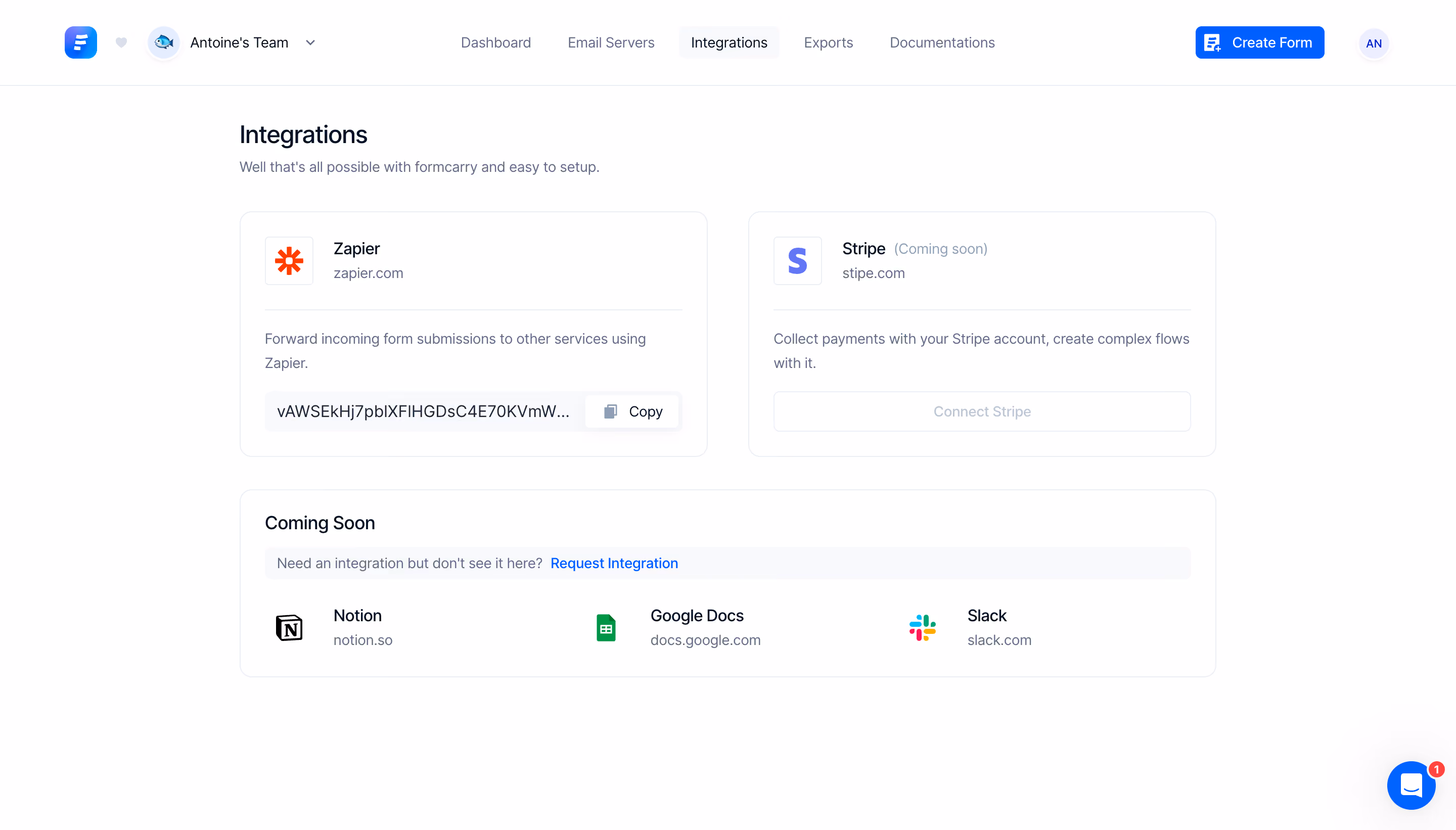 Formcarry Integrations