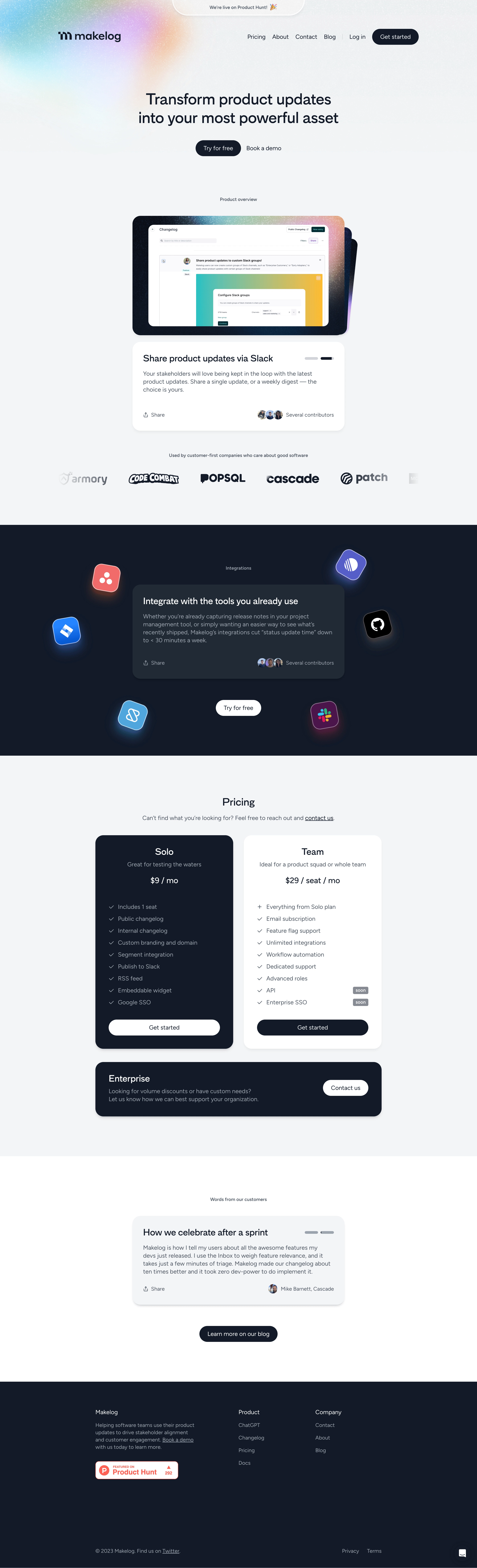 Makelog Landing Page