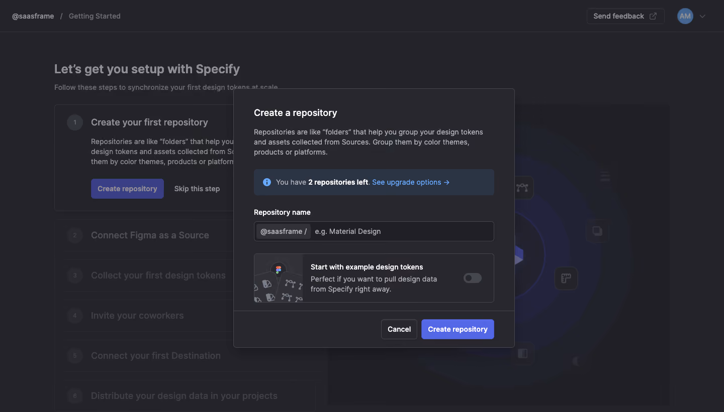 Specify Create a repository