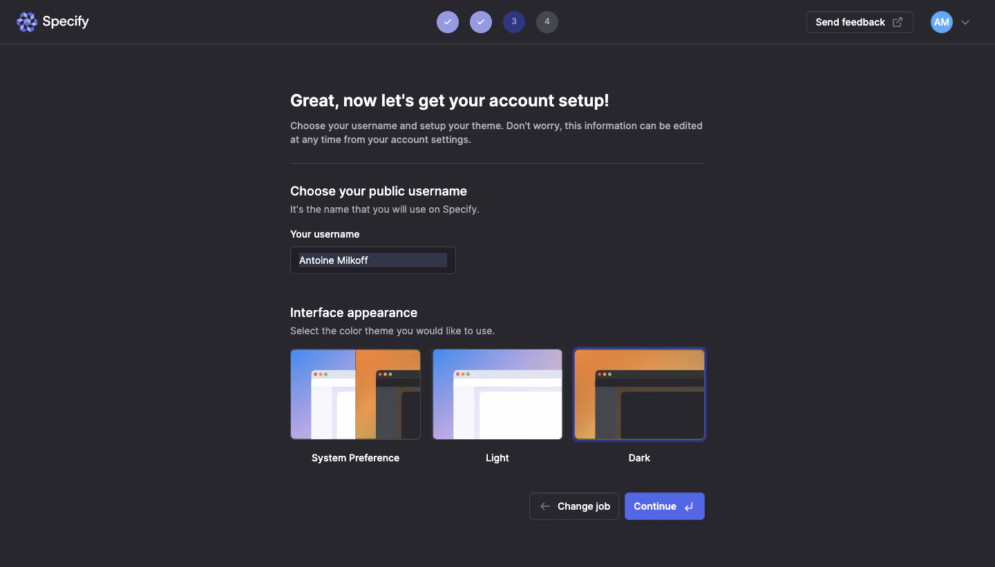 Specify Account Setup