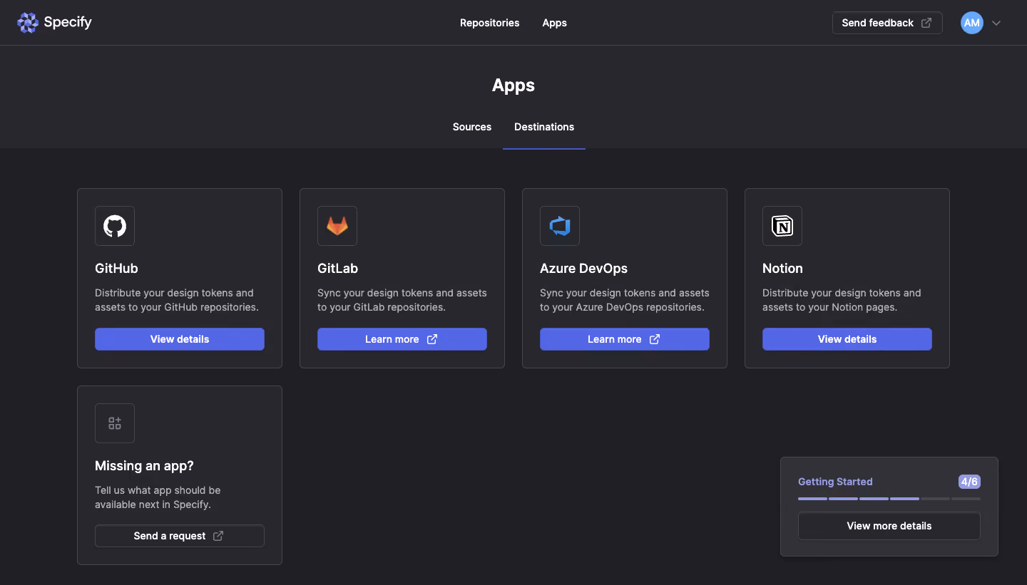Specify Connect a Destination application