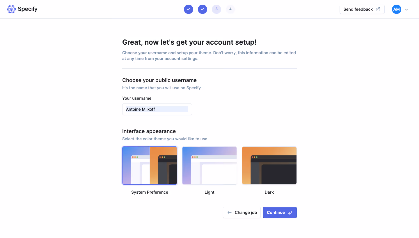 Specify Account Setup