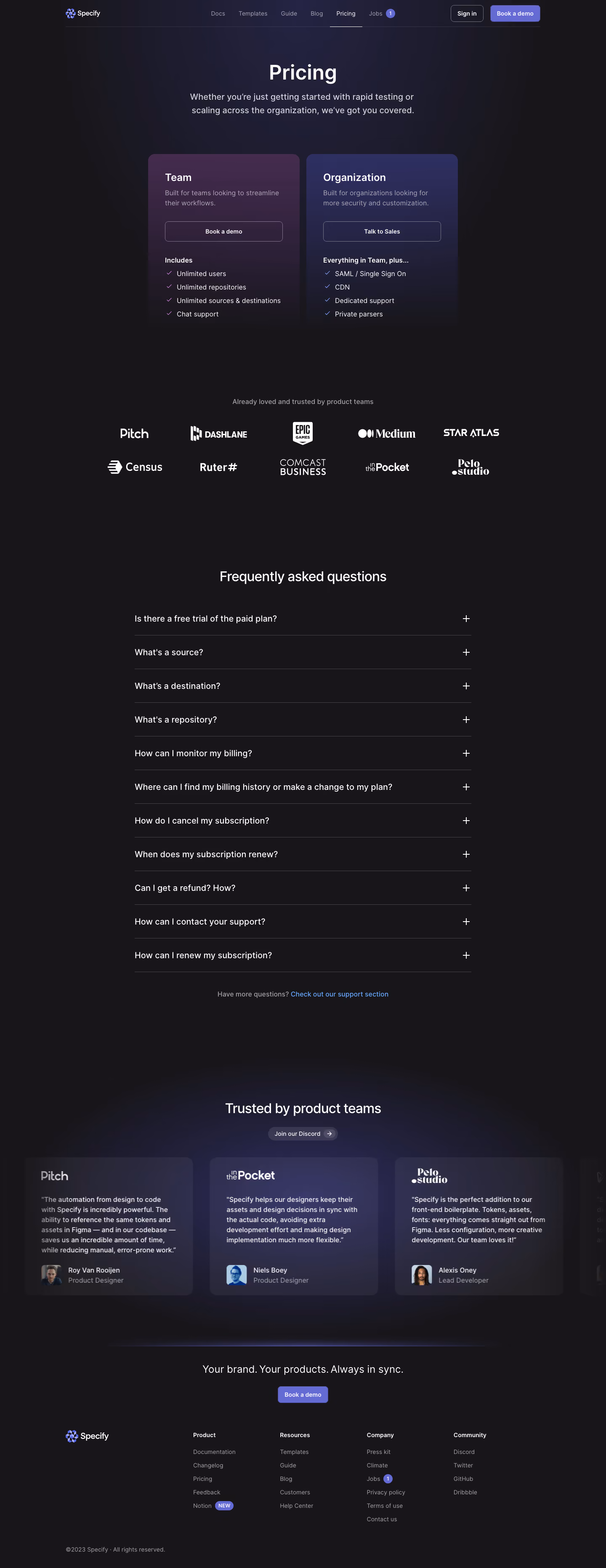 Specify Pricing Page