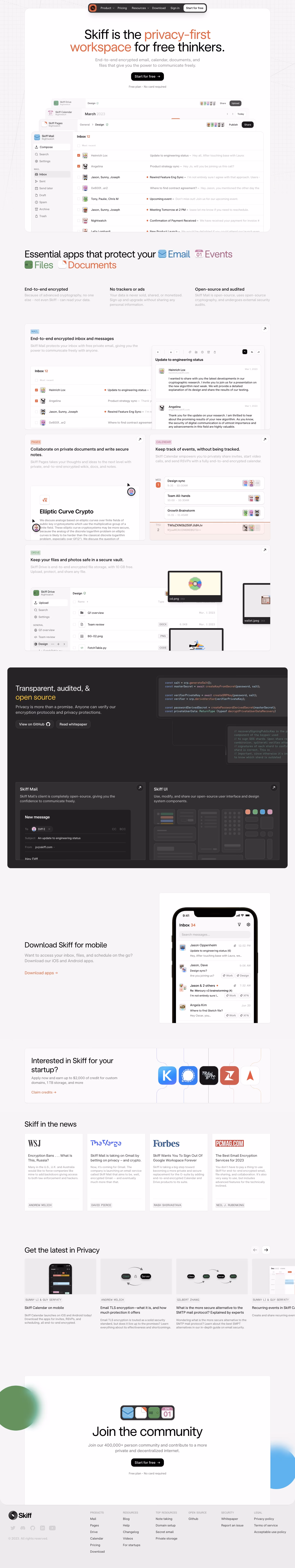 Skiff Landing Page
