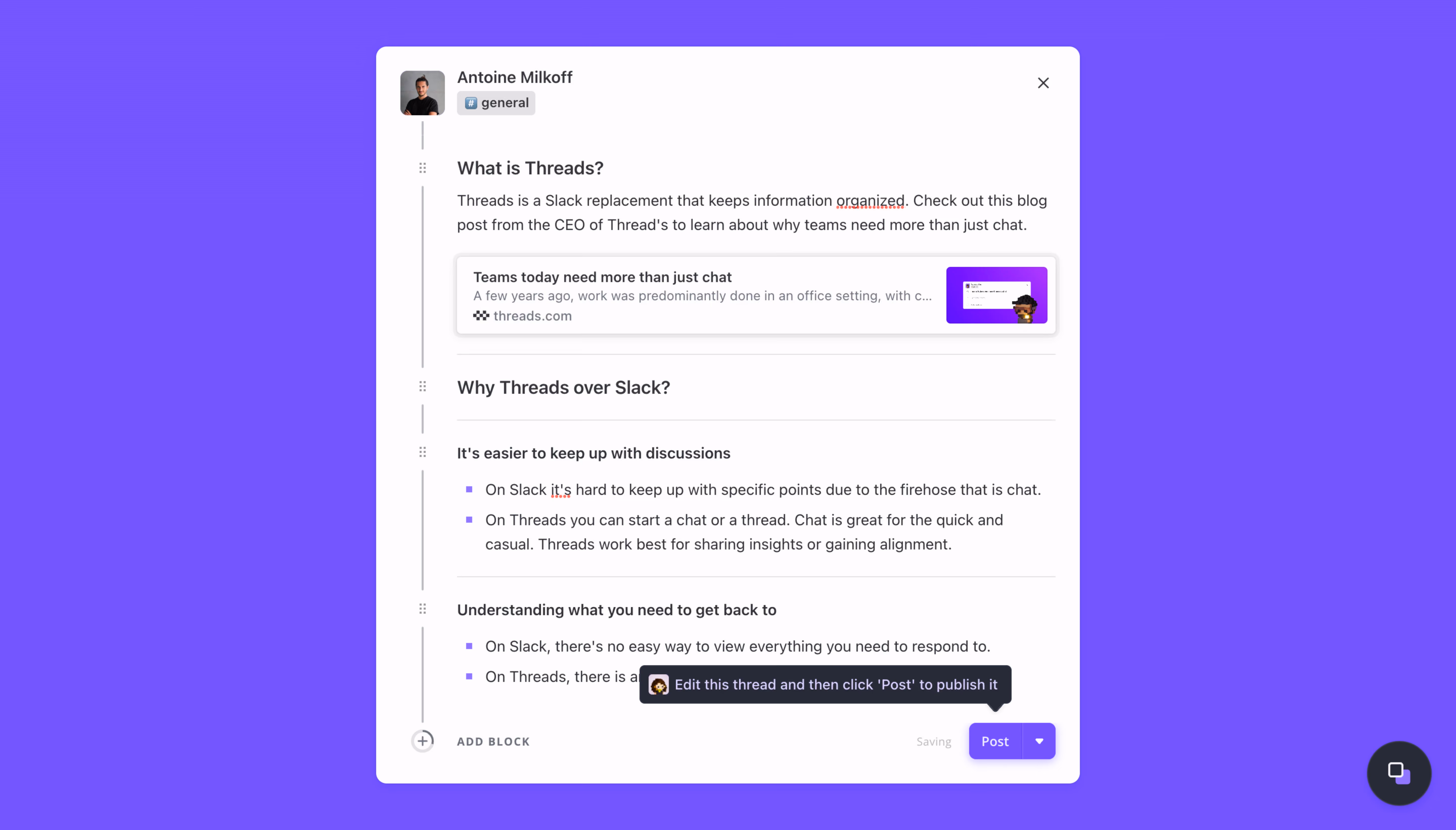 Threads Product Tour