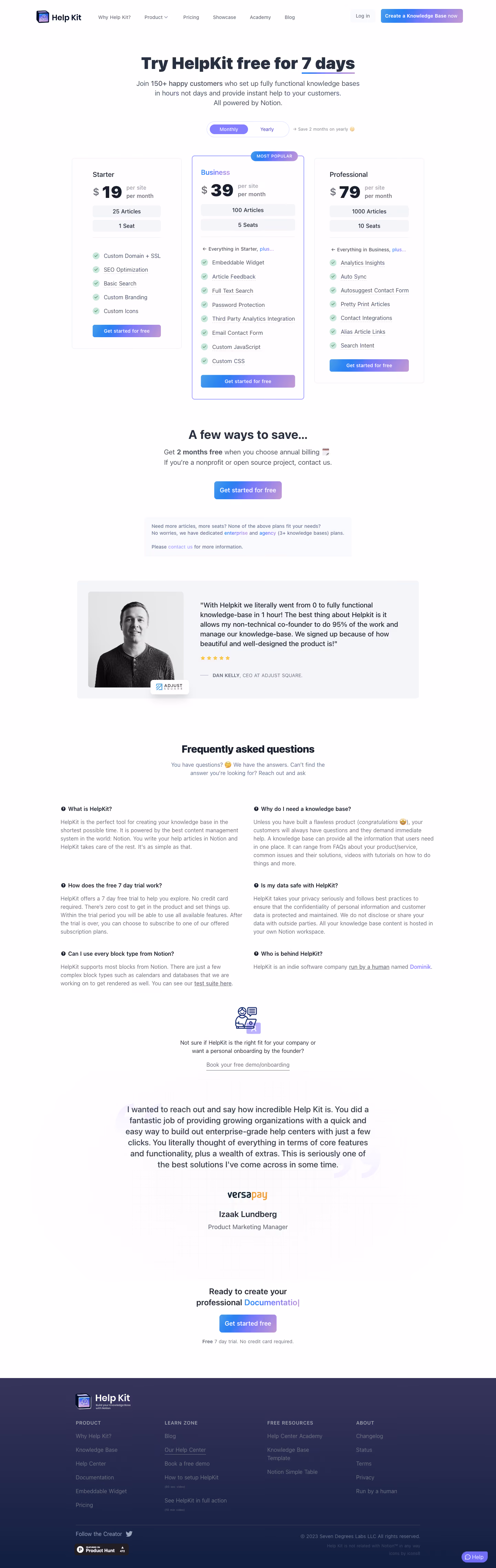 Help Kit Pricing Page