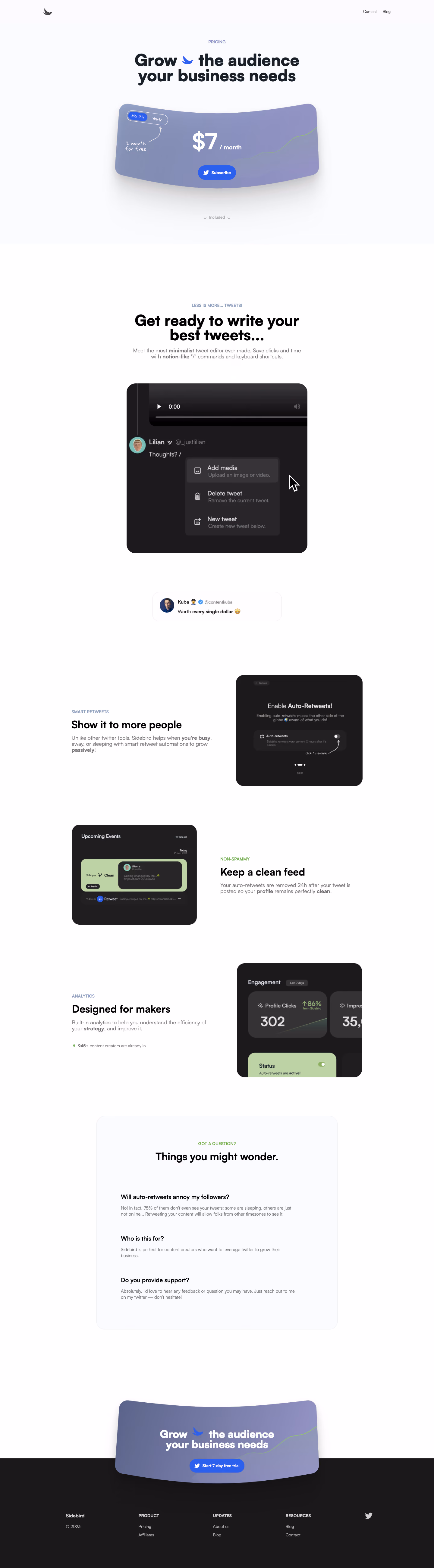 Sidebird Pricing Page