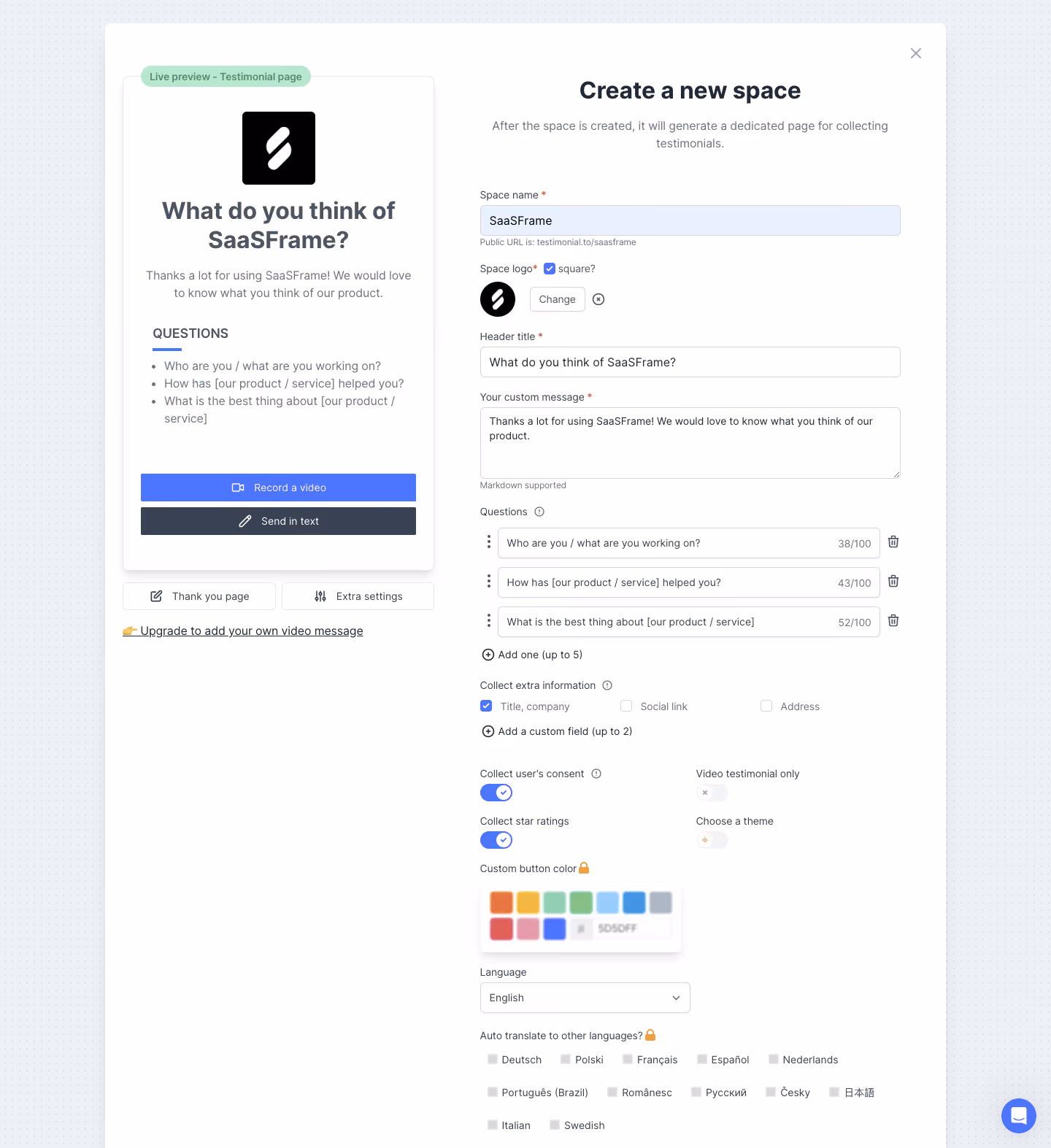 Testimonial.to Account Setup