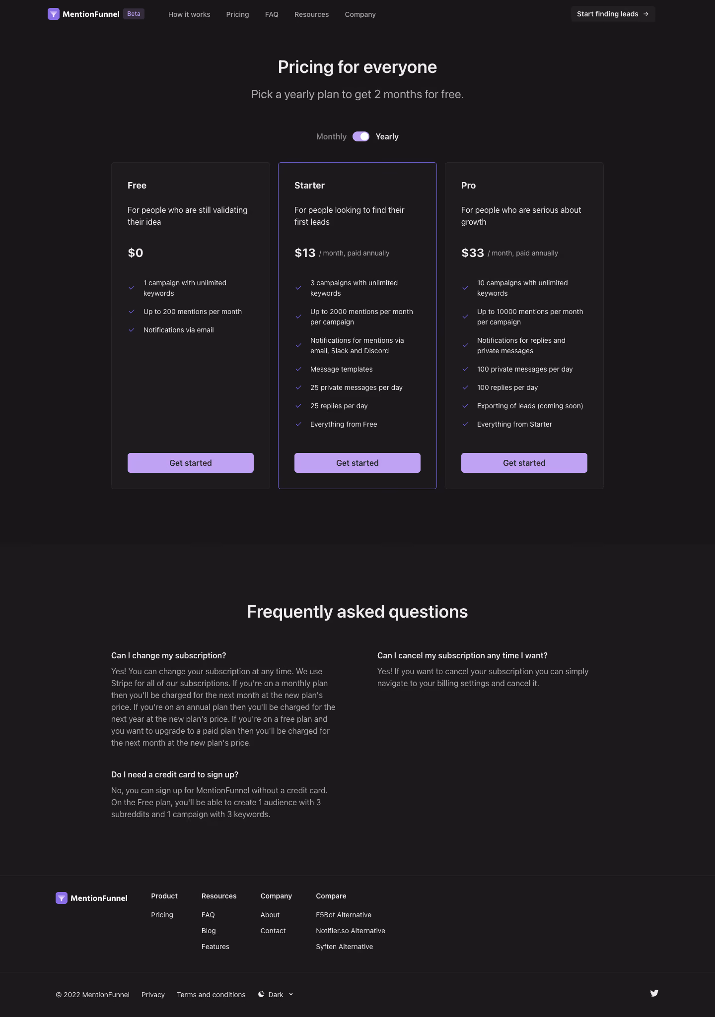 MentionFunnel Pricing Page