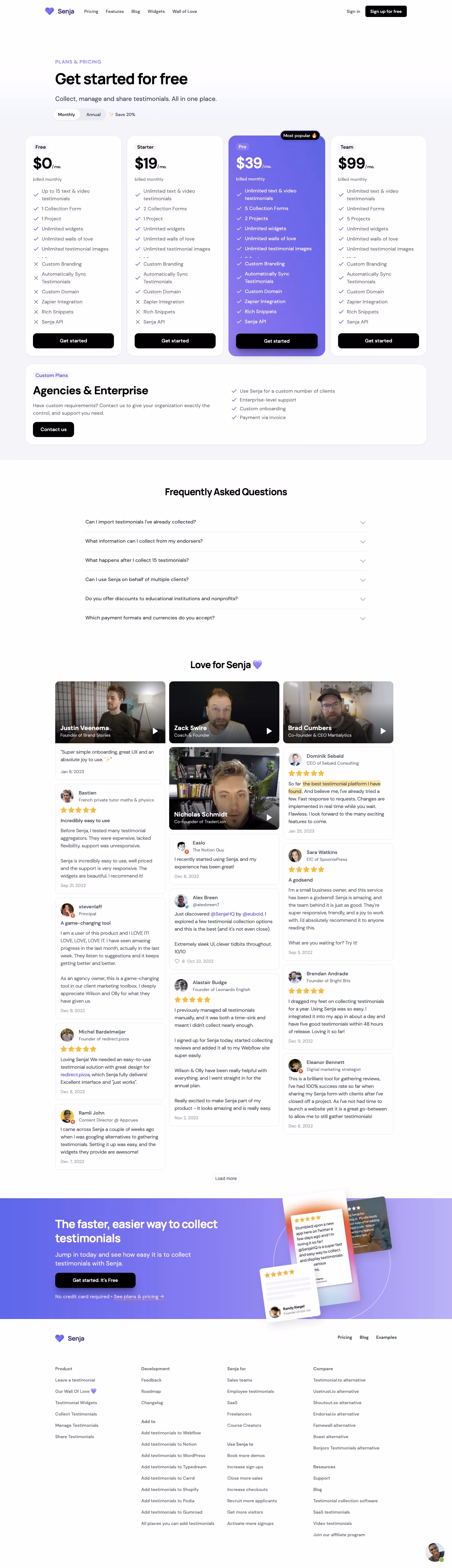 Senja Pricing Page