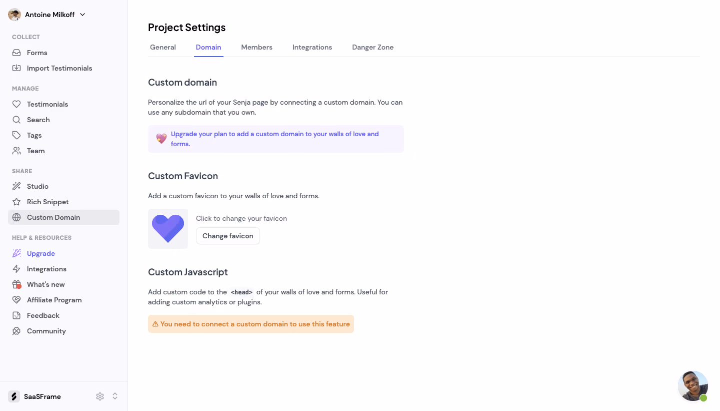 Senja Domain Settings