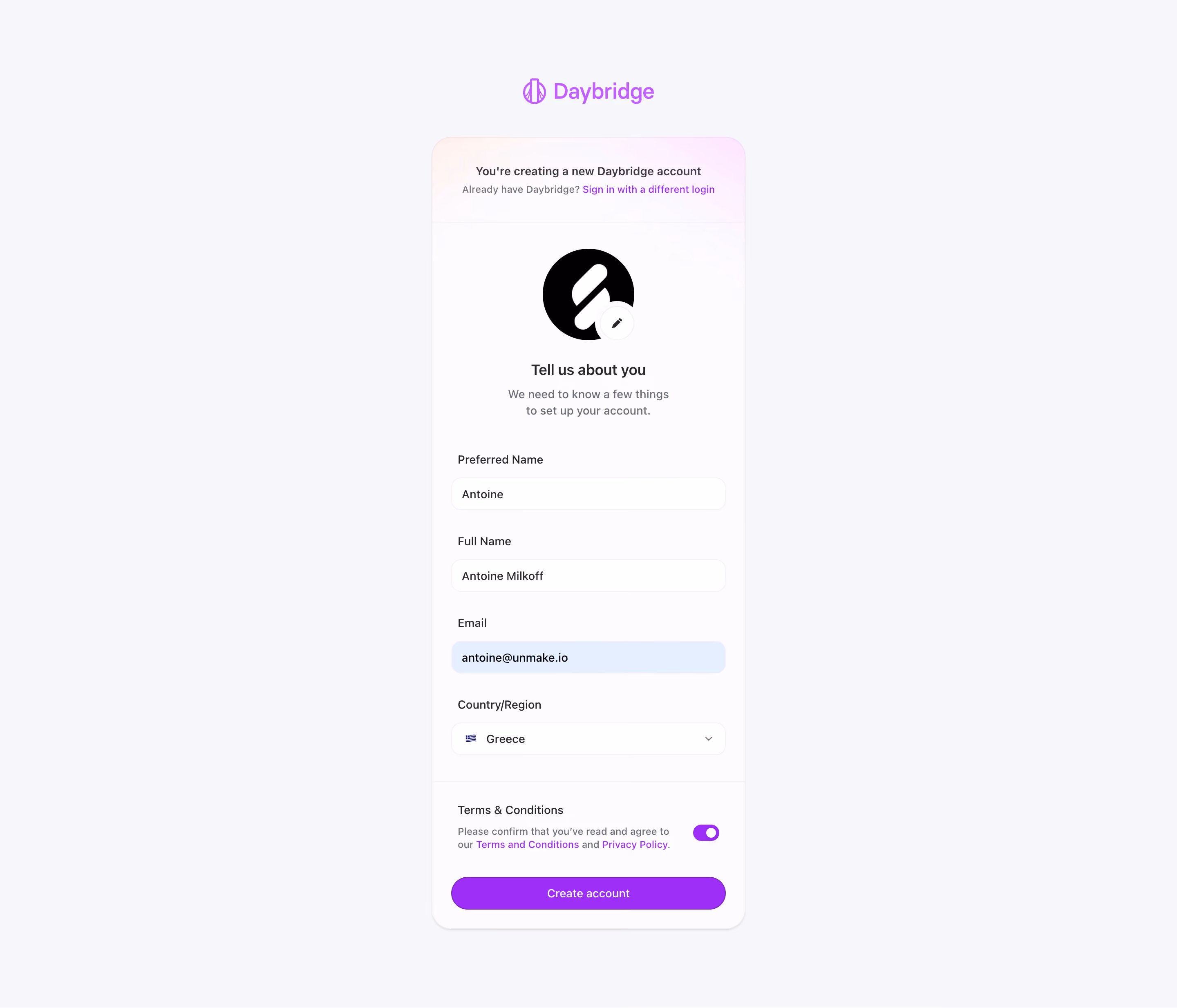 Daybridge Account Setup
