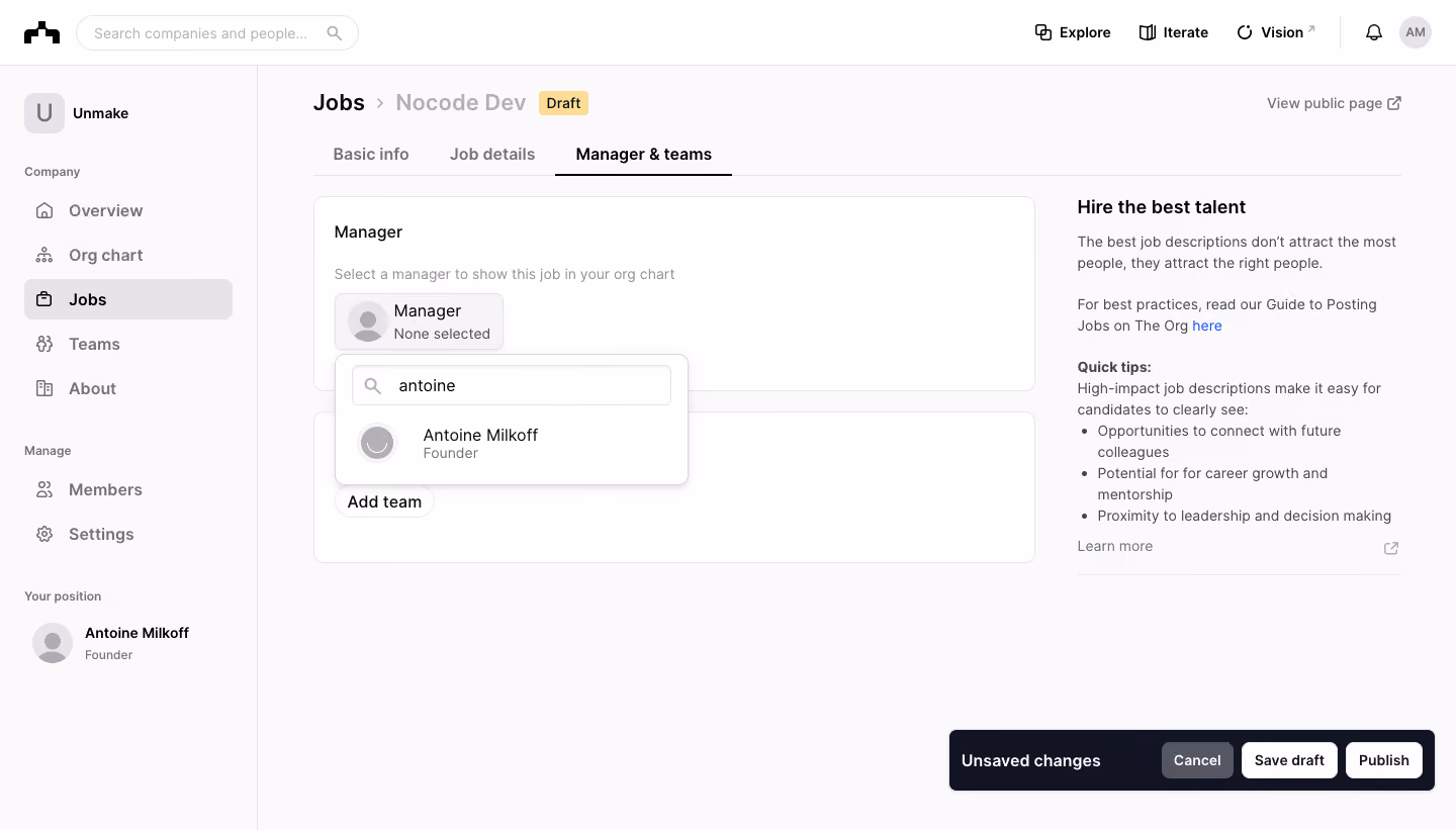The Org Create Job Offer