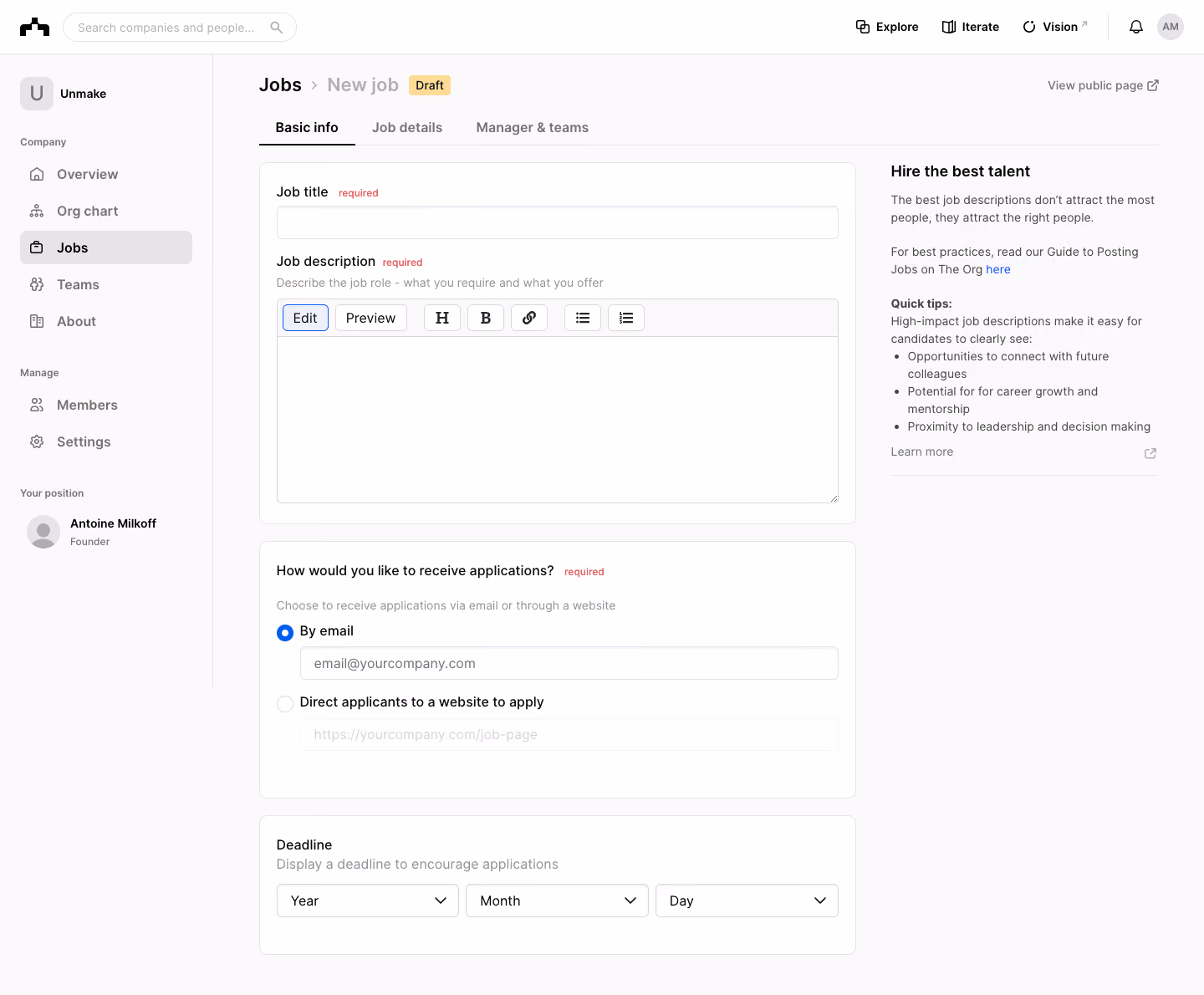 The Org Create Job Offer