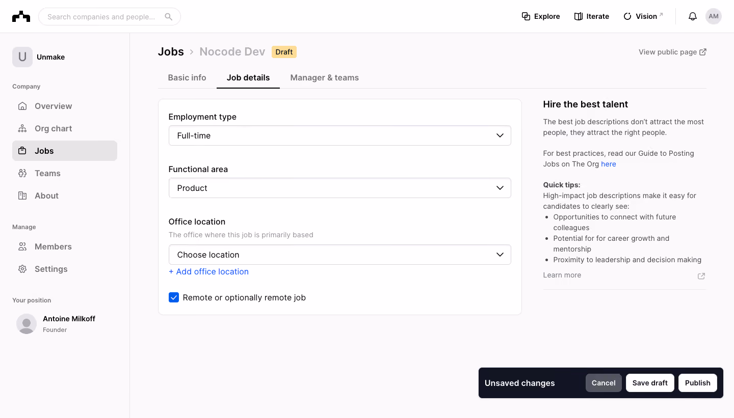 The Org Create Job Offer