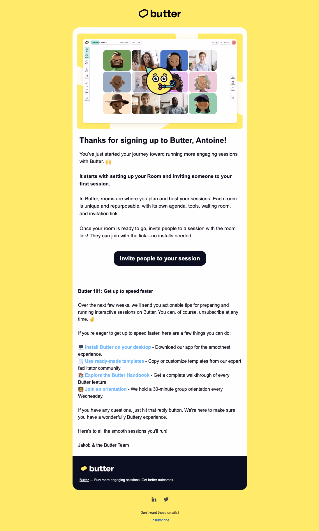 Butter Welcome Email