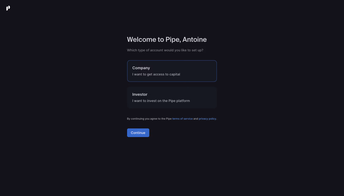 Pipe Sign Up Flow