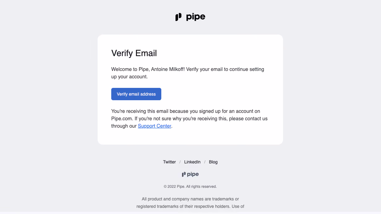 Pipe Verification Emails