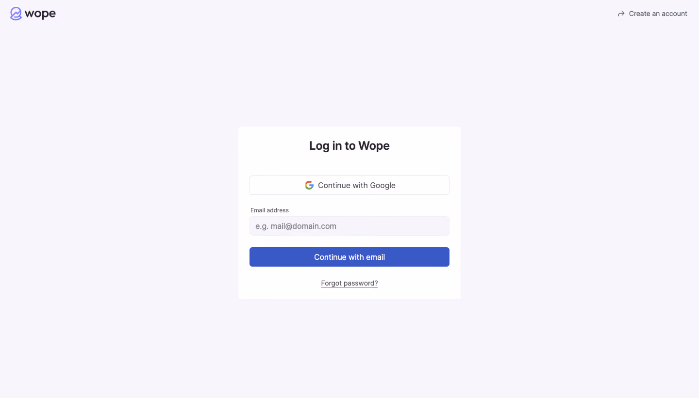 Wope Login Page